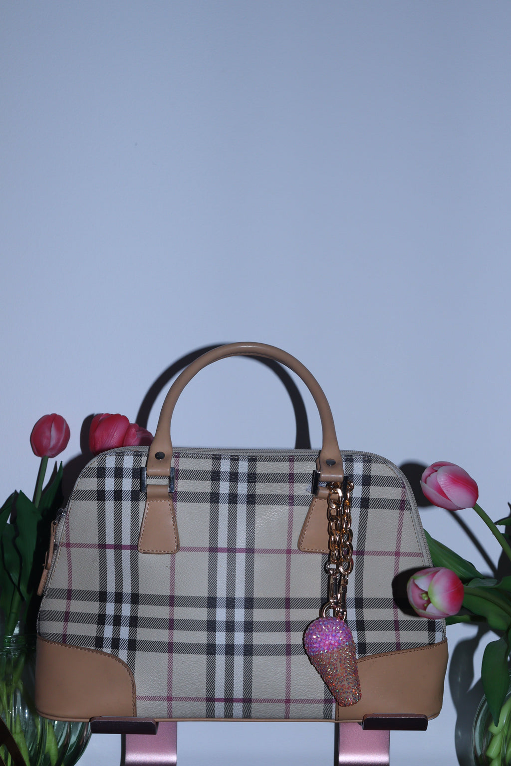 PINK ICE CREAM BAG CHARM - RHINESTONE - GOLD CHAIN - DELTA OF PHOENIX