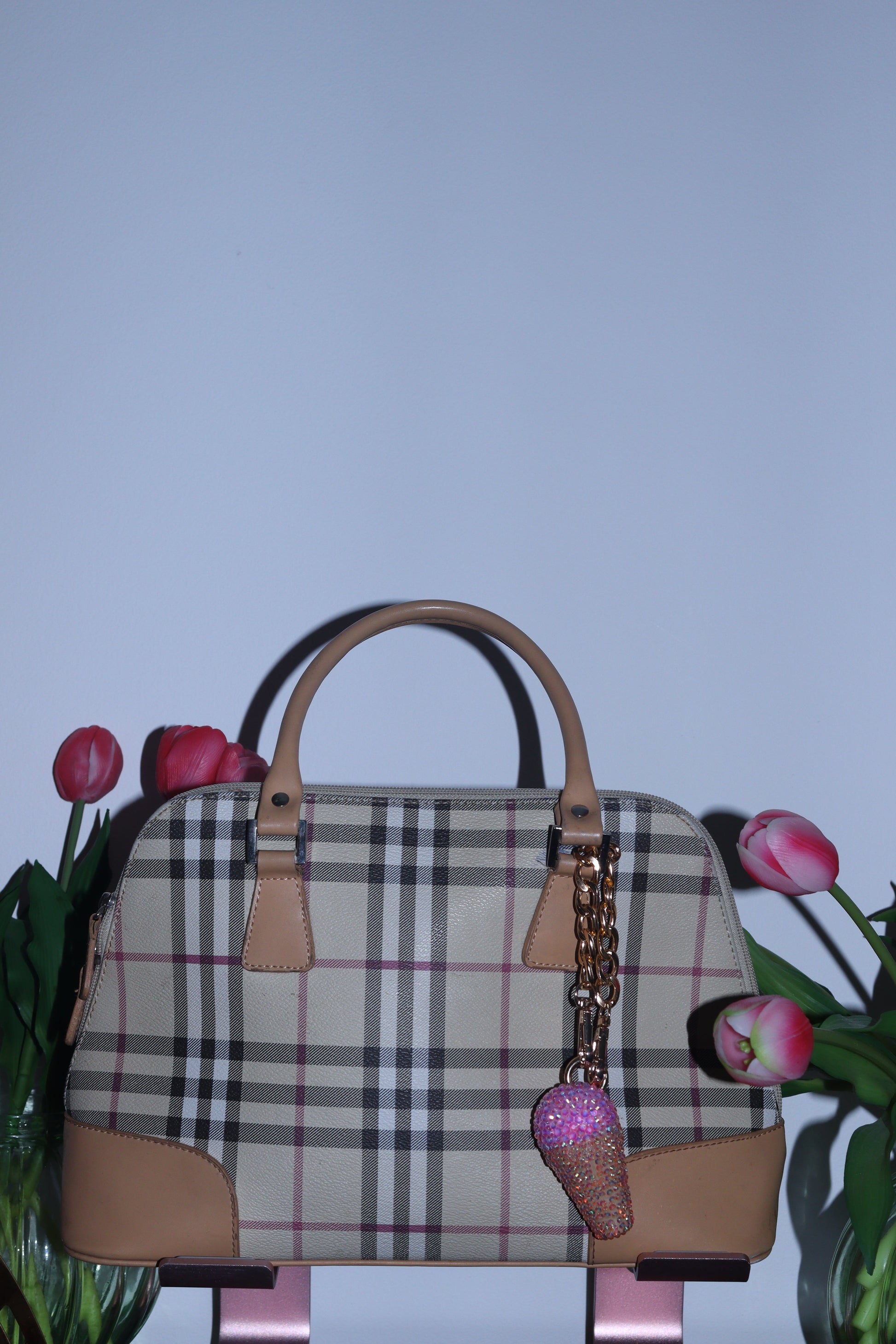 PINK ICE CREAM BAG CHARM - RHINESTONE - GOLD CHAIN - DELTA OF PHOENIX