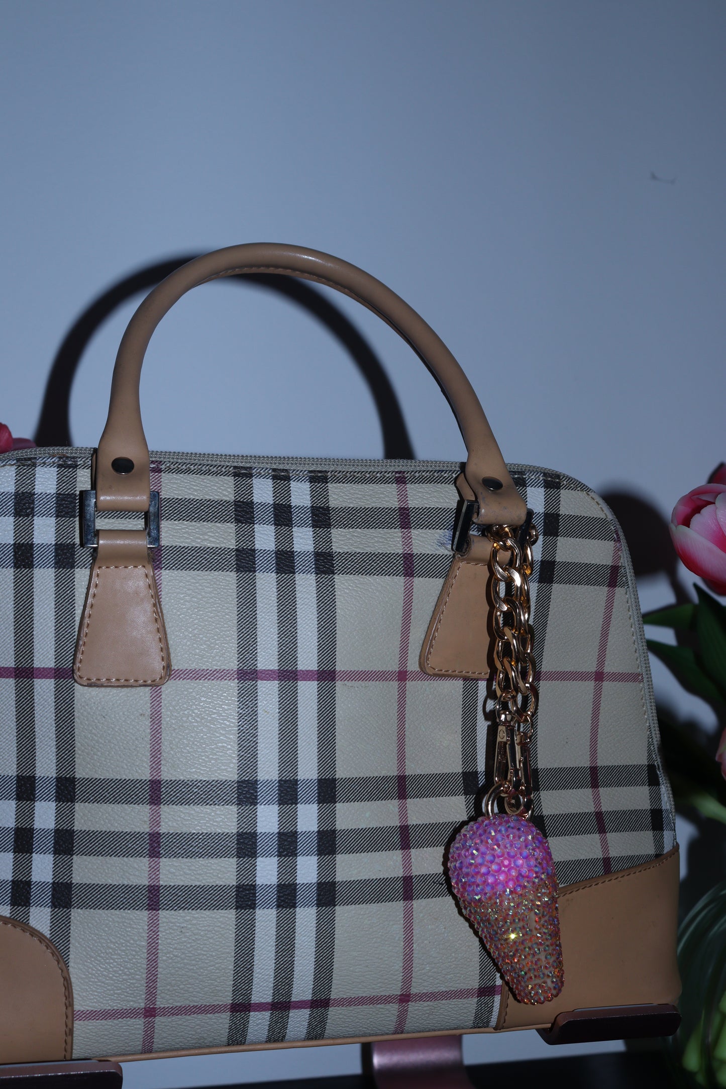 PINK ICE CREAM BAG CHARM - RHINESTONE - GOLD CHAIN - DELTA OF PHOENIX