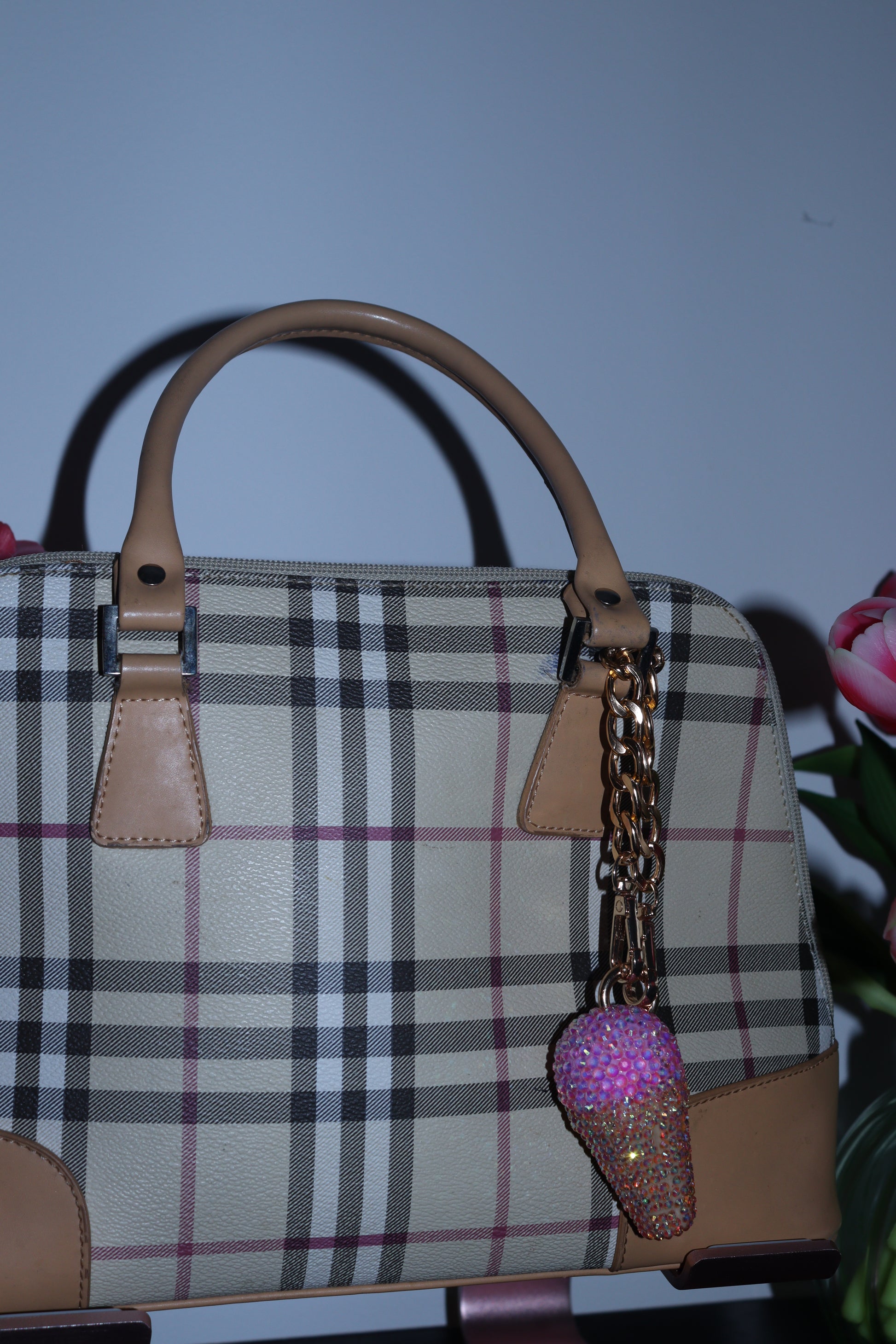 PINK ICE CREAM BAG CHARM - RHINESTONE - GOLD CHAIN - DELTA OF PHOENIX