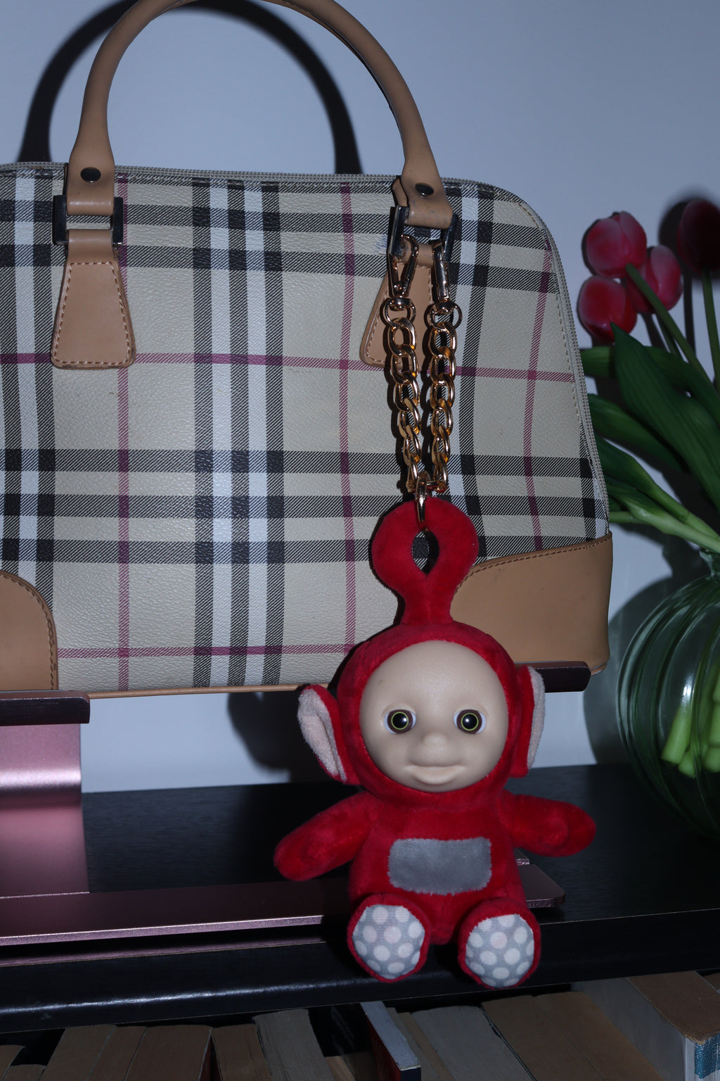 TELETUBBIES TOY RED BAG CHARM - RHINESTONE - GOLD CHAIN - DELTA OF PHOENIX