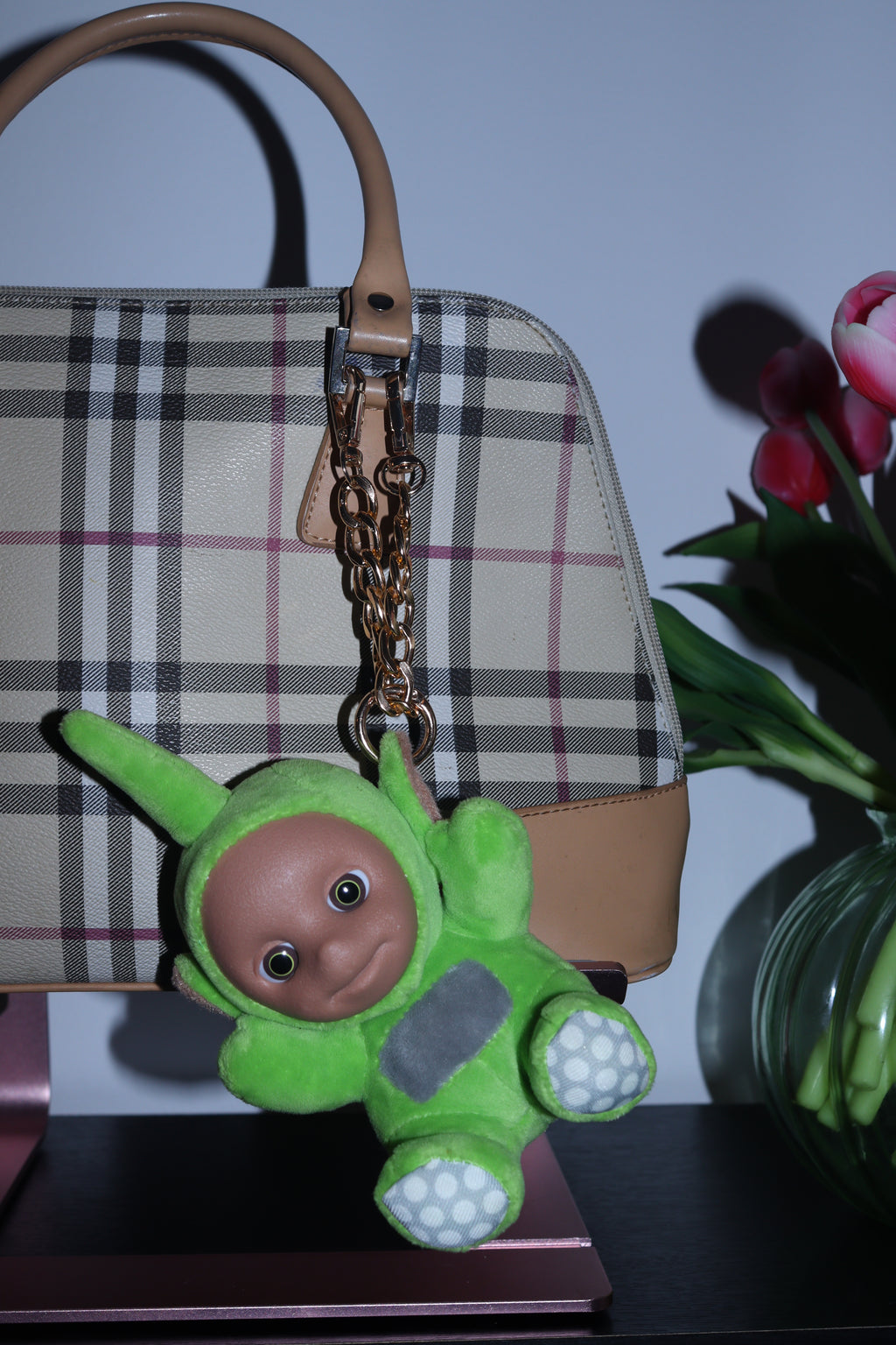 GREEN DIPSY BAG CHARM - RHINESTONE - GOLD CHAIN - DELTA OF PHOENIX