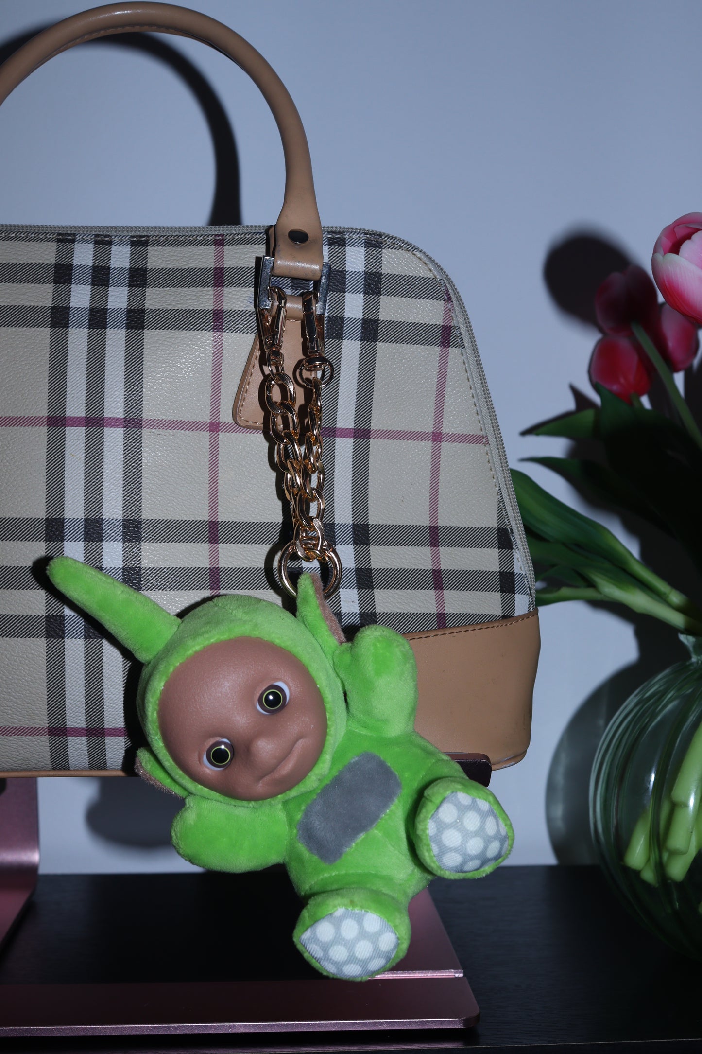 GREEN DIPSY BAG CHARM - RHINESTONE - GOLD CHAIN - DELTA OF PHOENIX