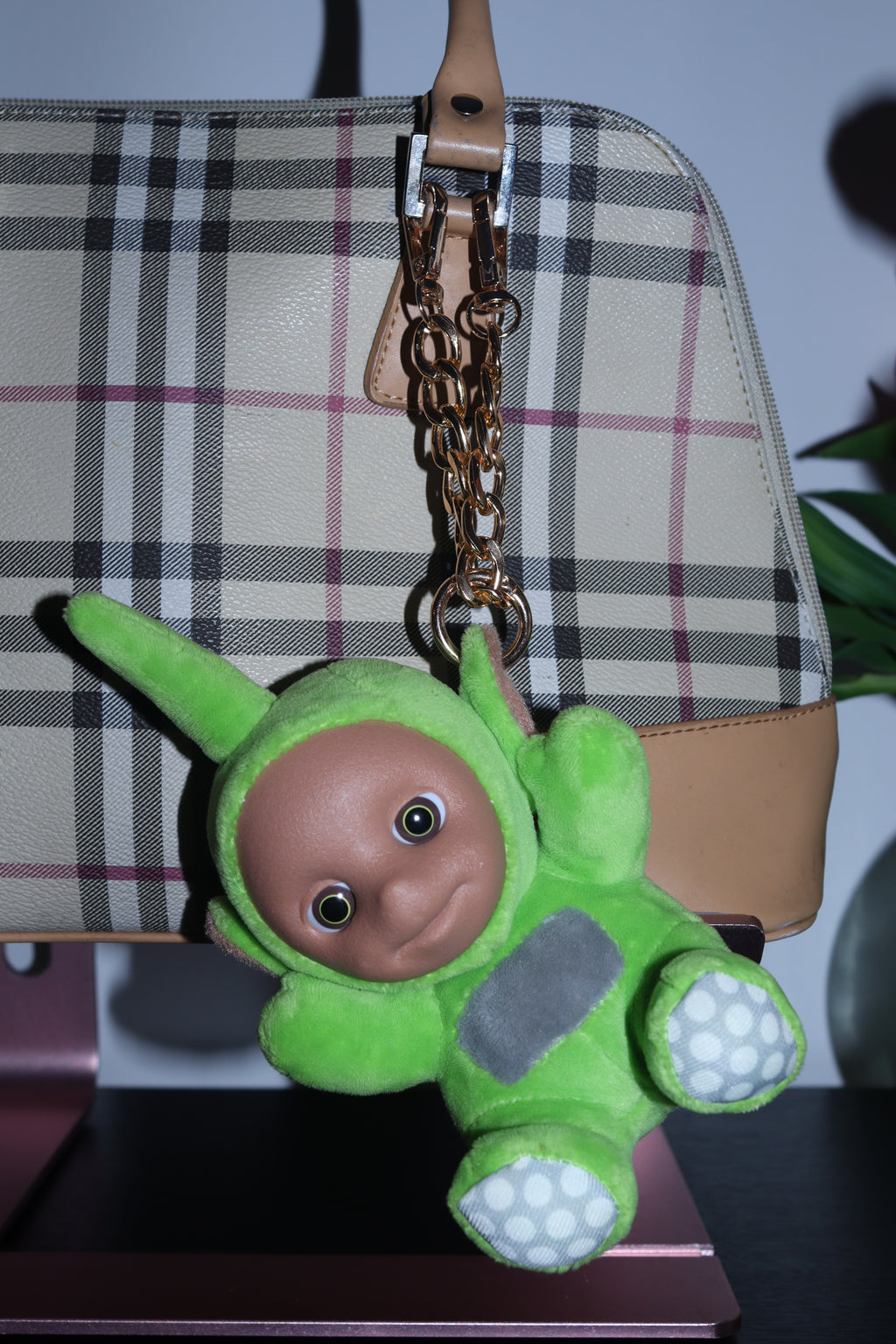 GREEN DIPSY BAG CHARM - RHINESTONE - GOLD CHAIN - DELTA OF PHOENIX