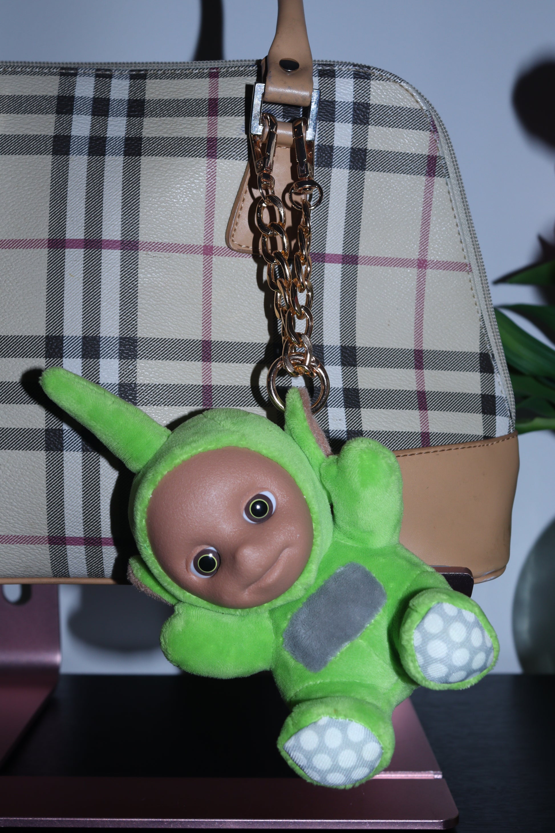GREEN DIPSY BAG CHARM - RHINESTONE - GOLD CHAIN - DELTA OF PHOENIX
