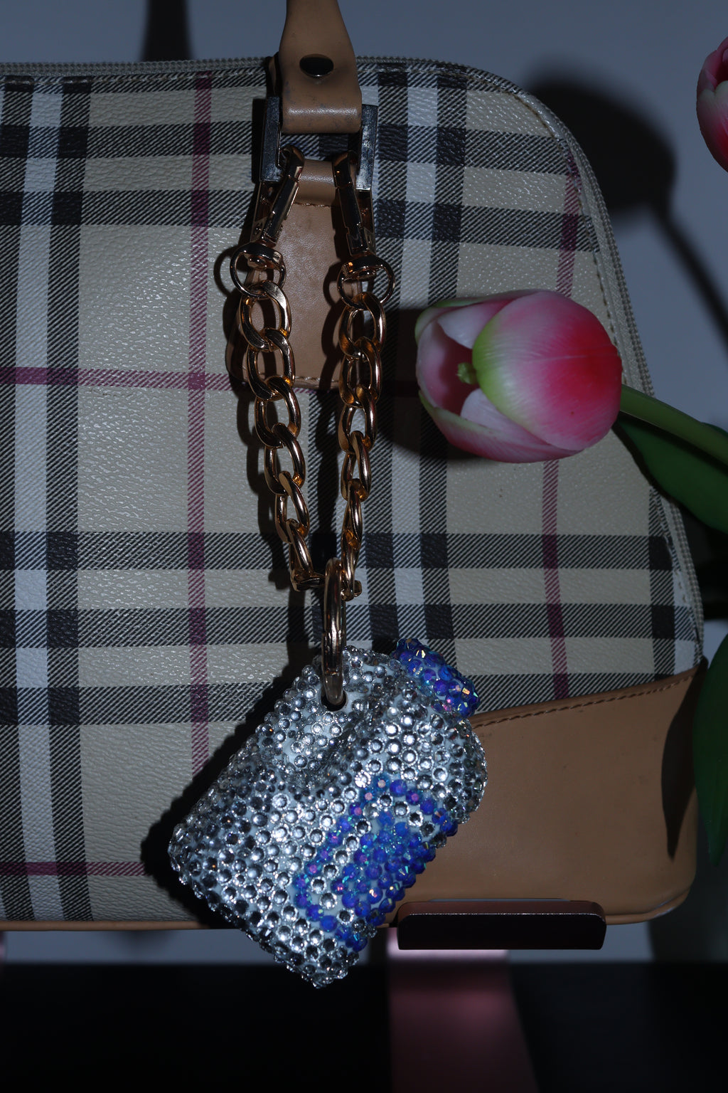 MILK BAG CHARM - RHINESTONE - GOLD CHAIN - DELTA OF PHOENIX