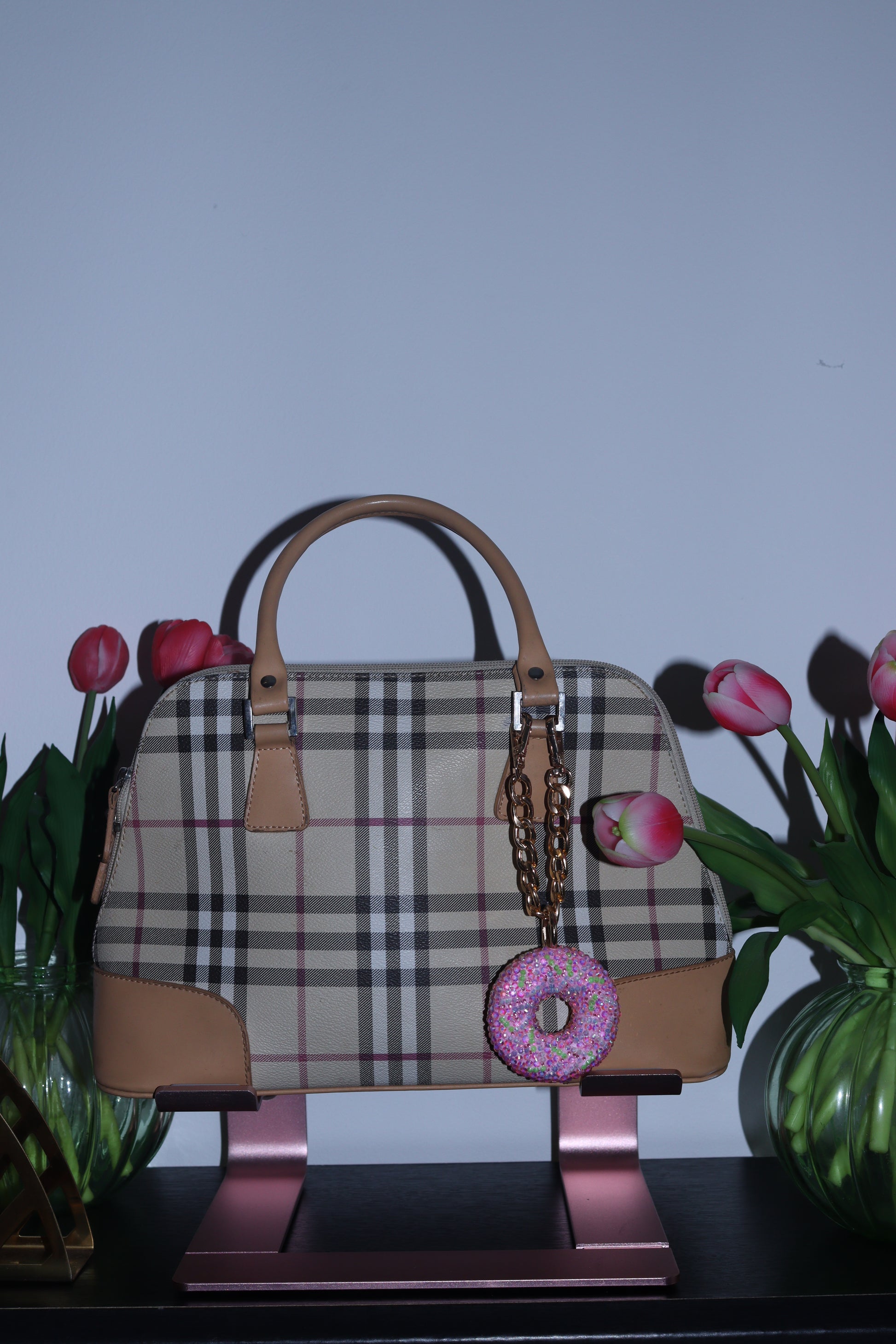 PINK DONUT BAG CHARM - RHINESTONE - GOLD CHAIN - DELTA OF PHOENIX