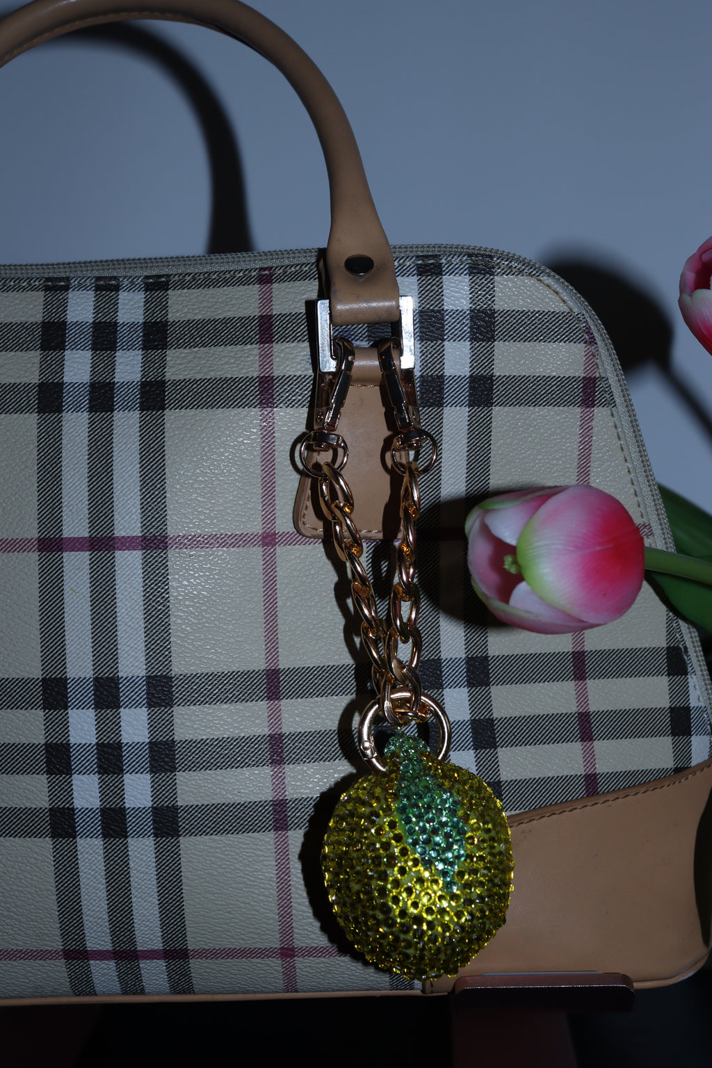 LEMON BAG CHARM - RHINESTONE - GOLD CHAIN - DELTA OF PHOENIX
