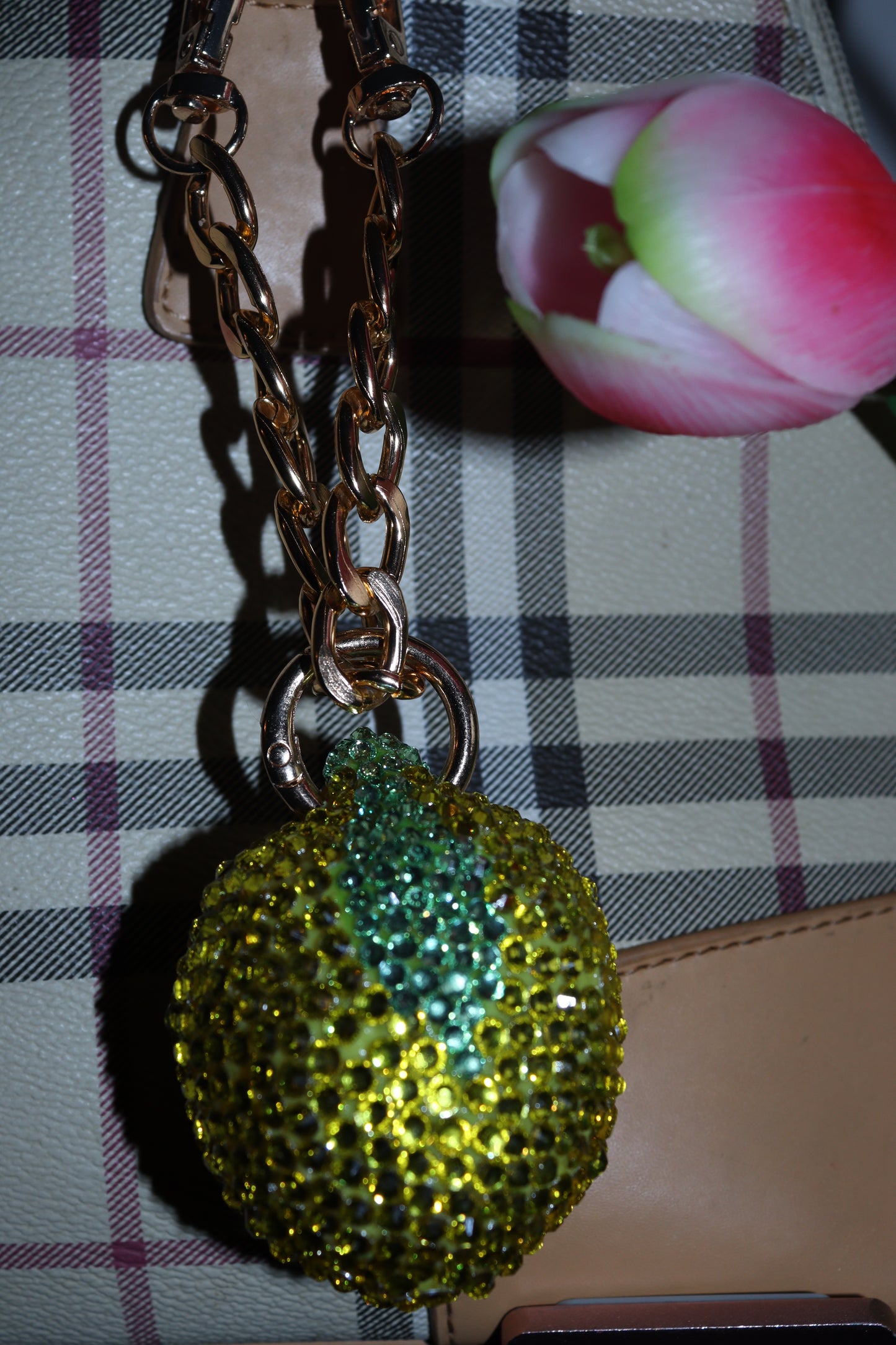 LEMON BAG CHARM - RHINESTONE - GOLD CHAIN - DELTA OF PHOENIX
