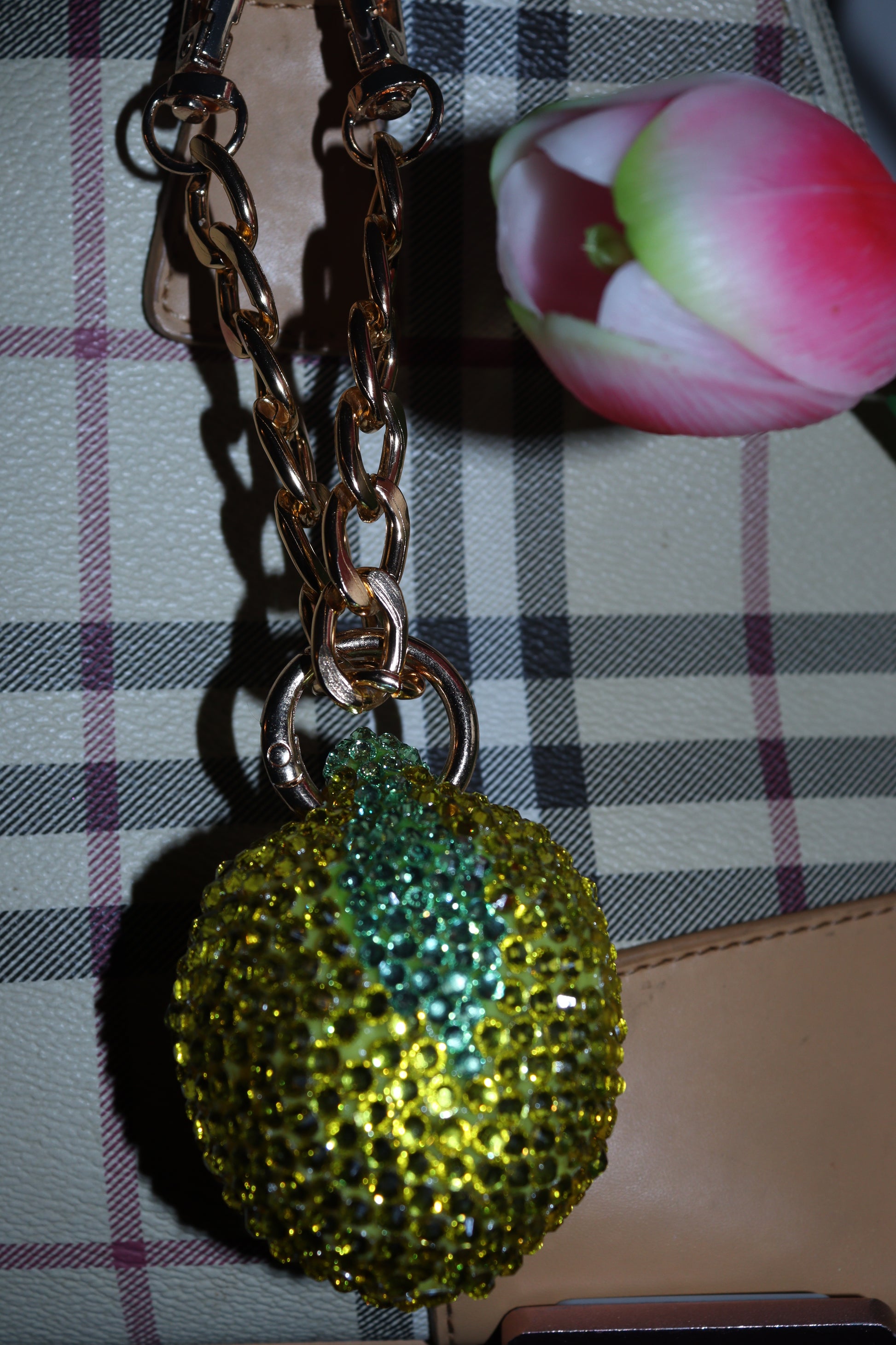 LEMON BAG CHARM - RHINESTONE - GOLD CHAIN - DELTA OF PHOENIX