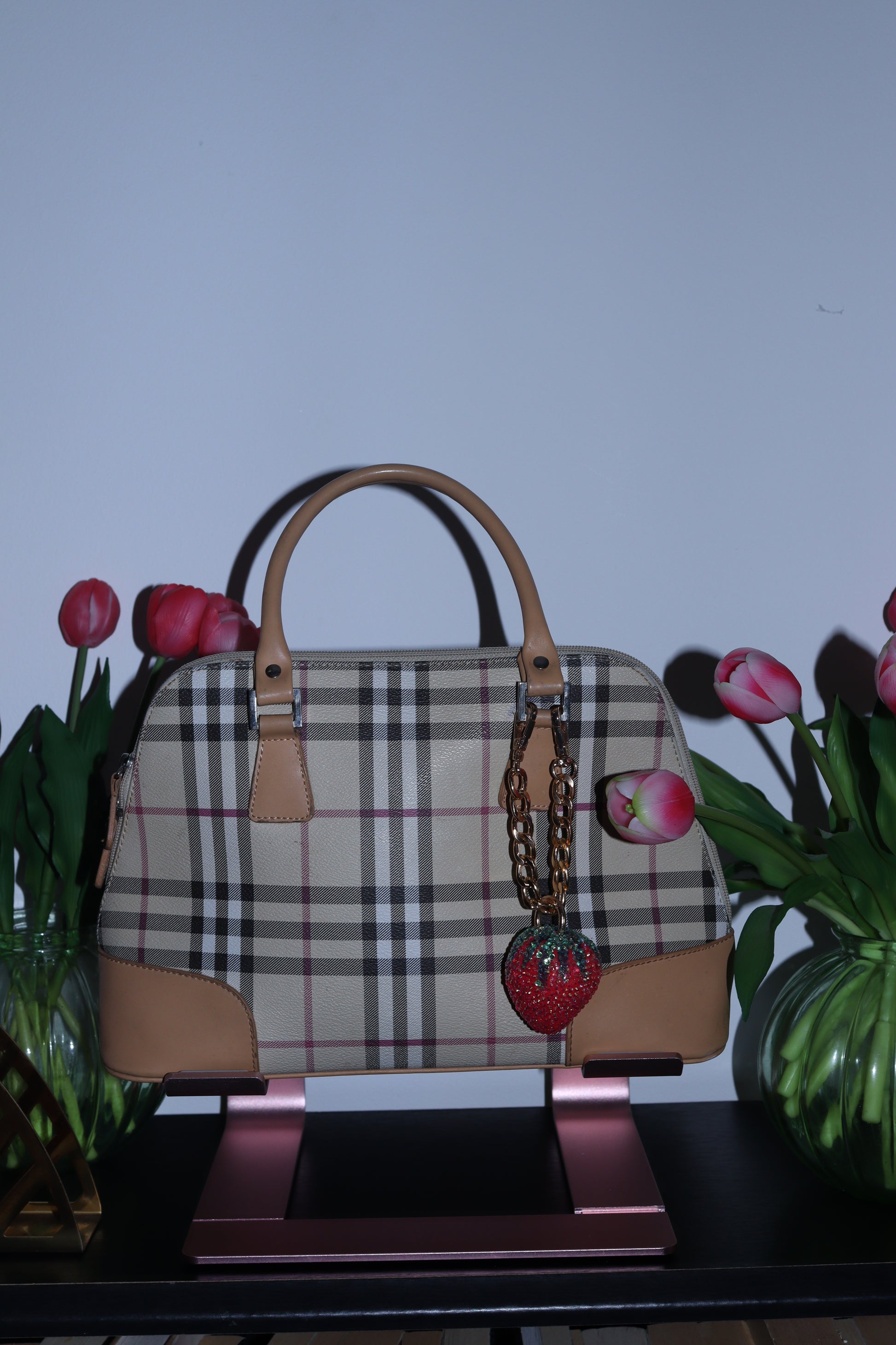 STRAWBERRY BAG CHARM - RHINESTONE - GOLD CHAIN - DELTA OF PHOENIX