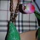 GREEN PEAR BAG CHARM - RHINESTONE - GOLD CHAIN - DELTA OF PHOENIX