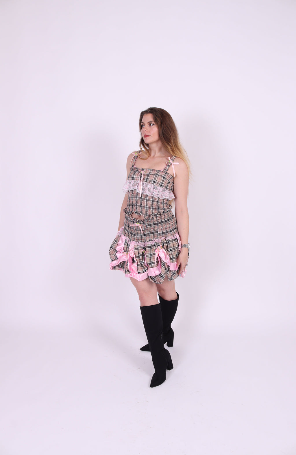 ORTHOSIE ✧ Beige Check Lace Top