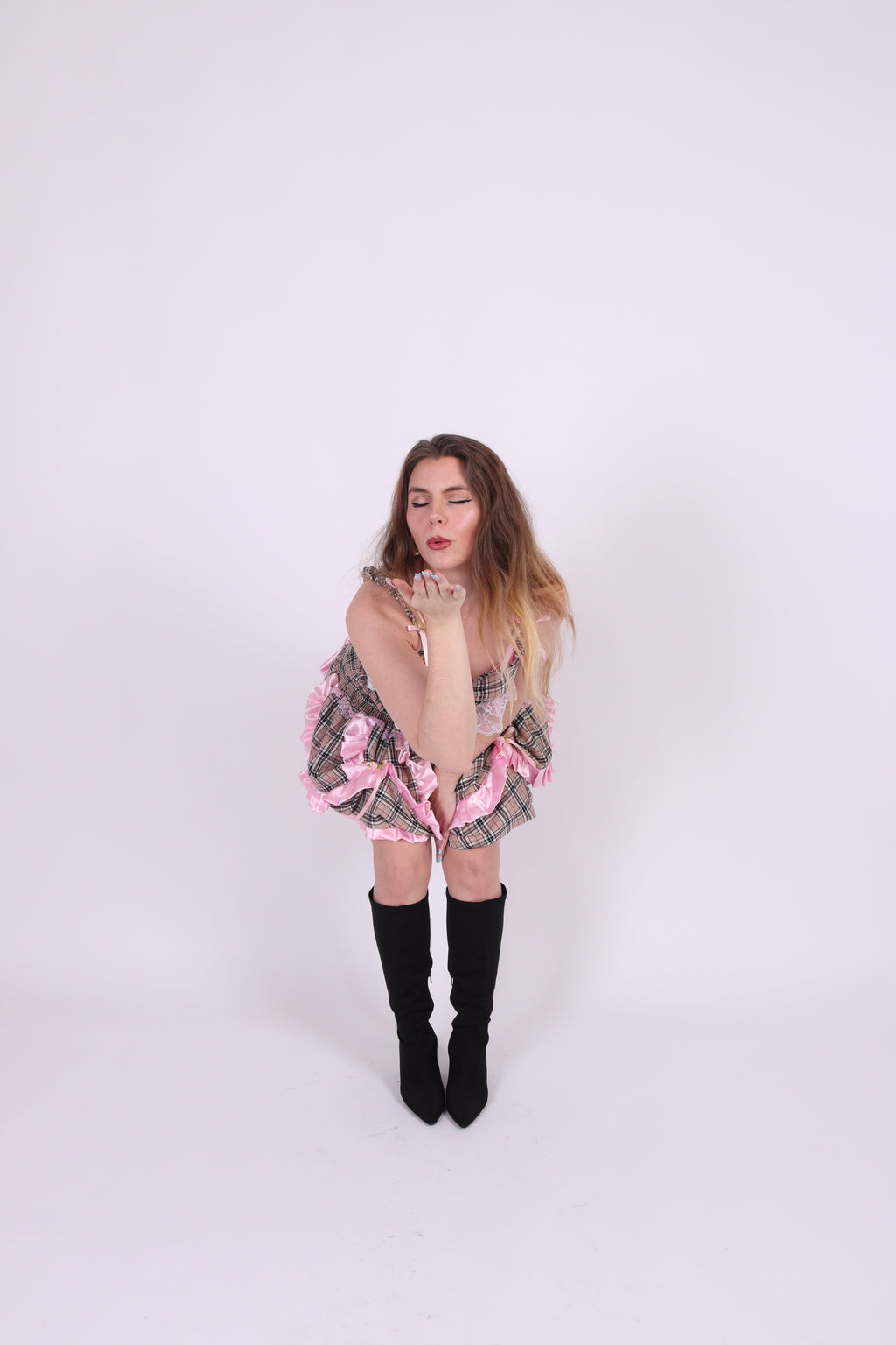 ORION ✧ Beige Check Bubble Mini Skirt