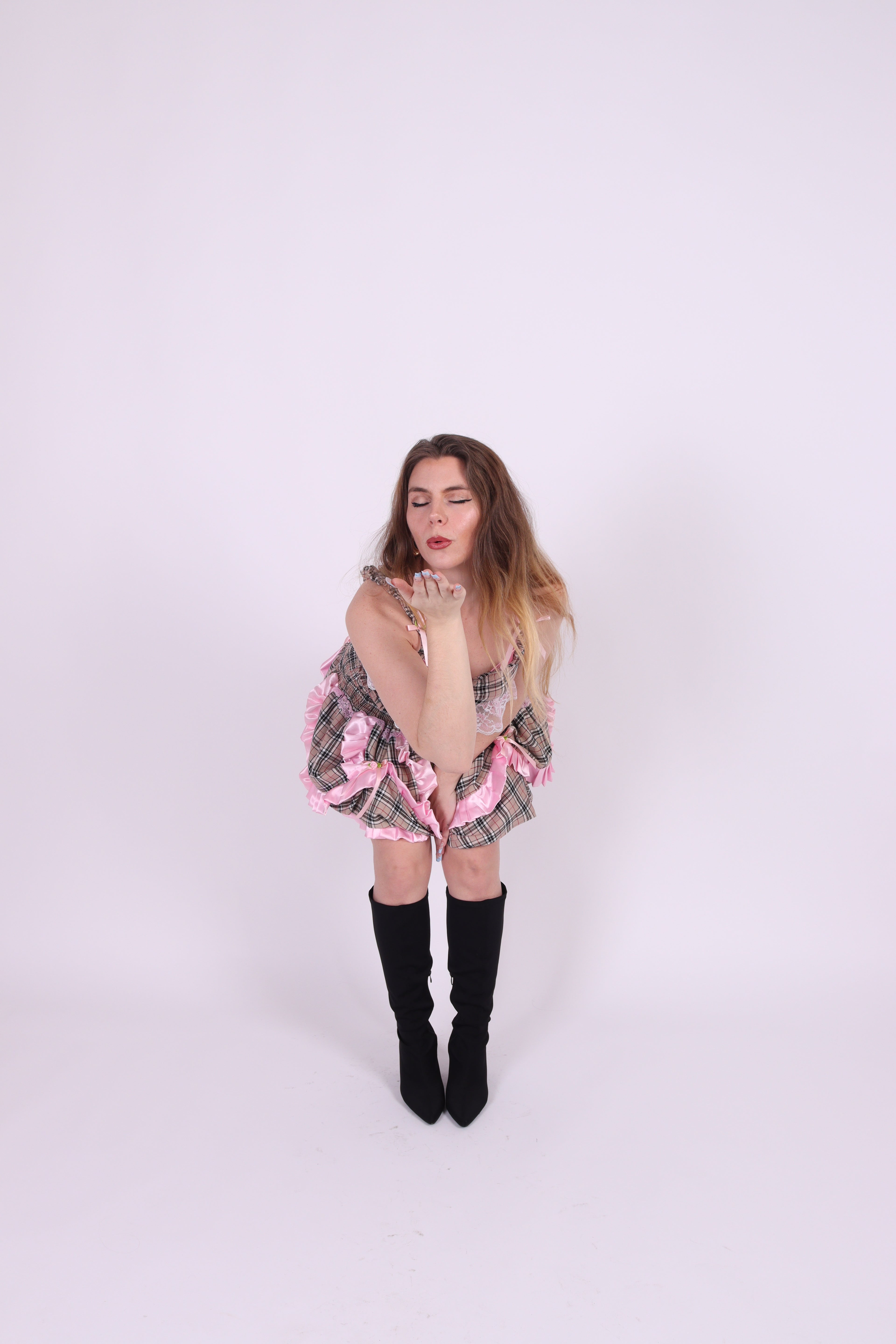 ORION ✧ Beige Check Bubble Mini Skirt