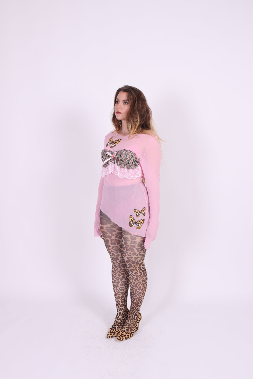 JOLENE ✧ Pink Mesh, Butterfly, Asymmetric Top