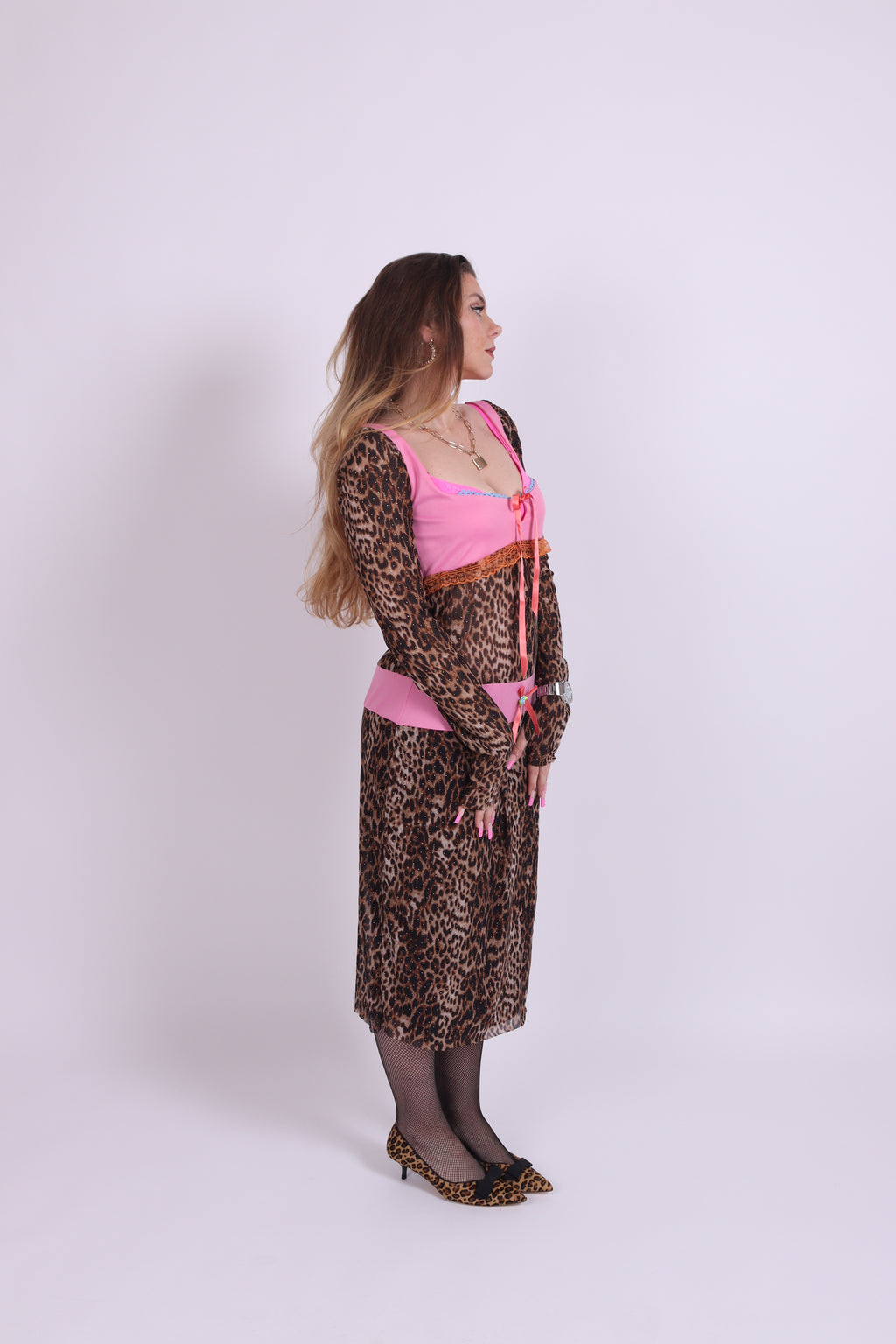 SEVERINE ✧ Leopard Studded Mesh Midi Dress