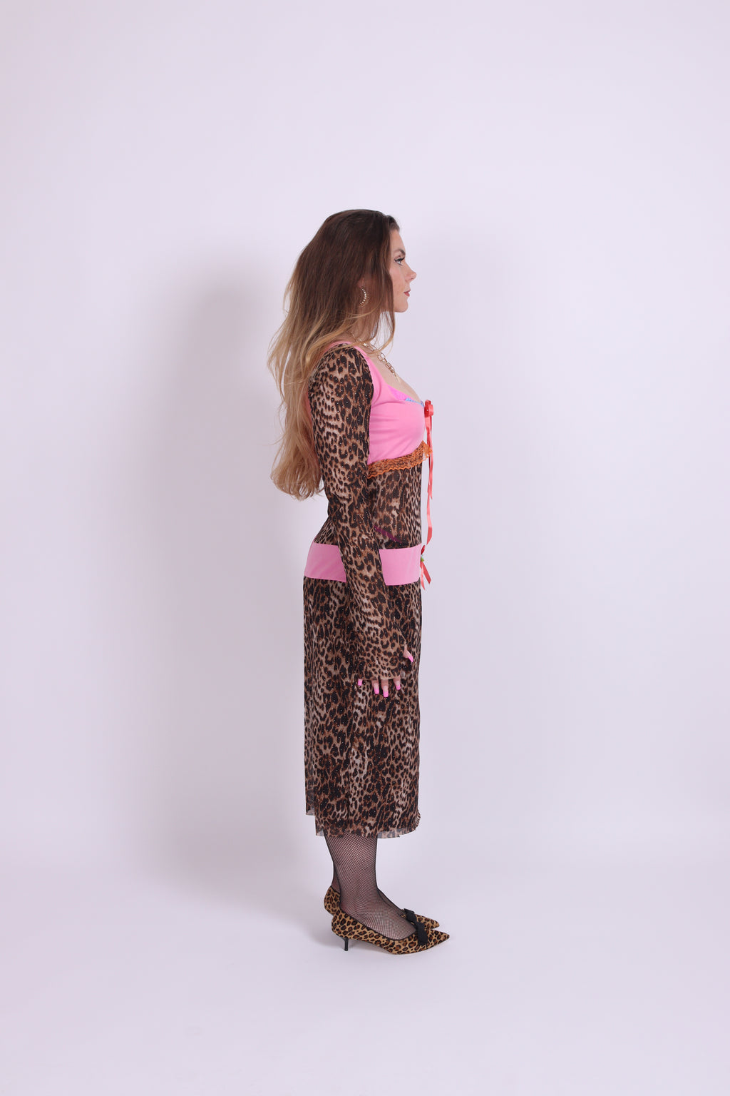 SEVERINE ✧ Leopard Studded Mesh Midi Dress