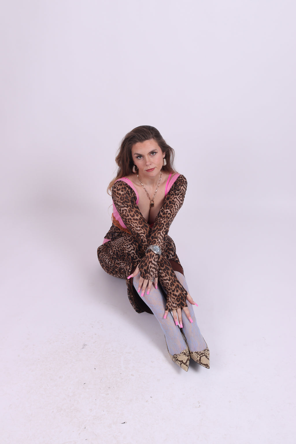SEVERINE ✧ Leopard Studded Mesh Midi Dress