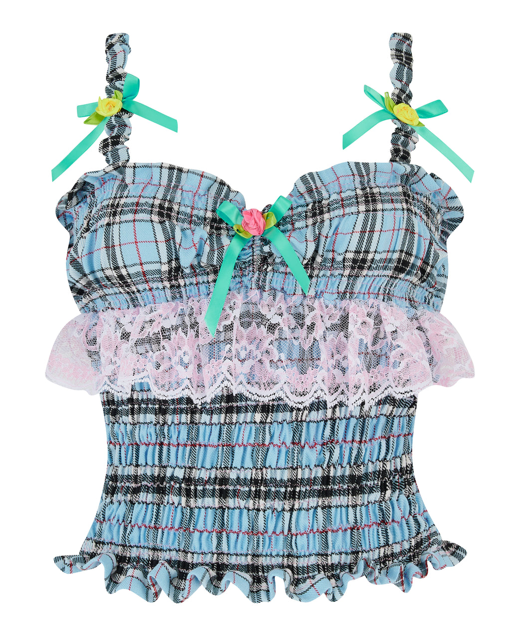 ORENJI ✧ Blue Check Lace Top