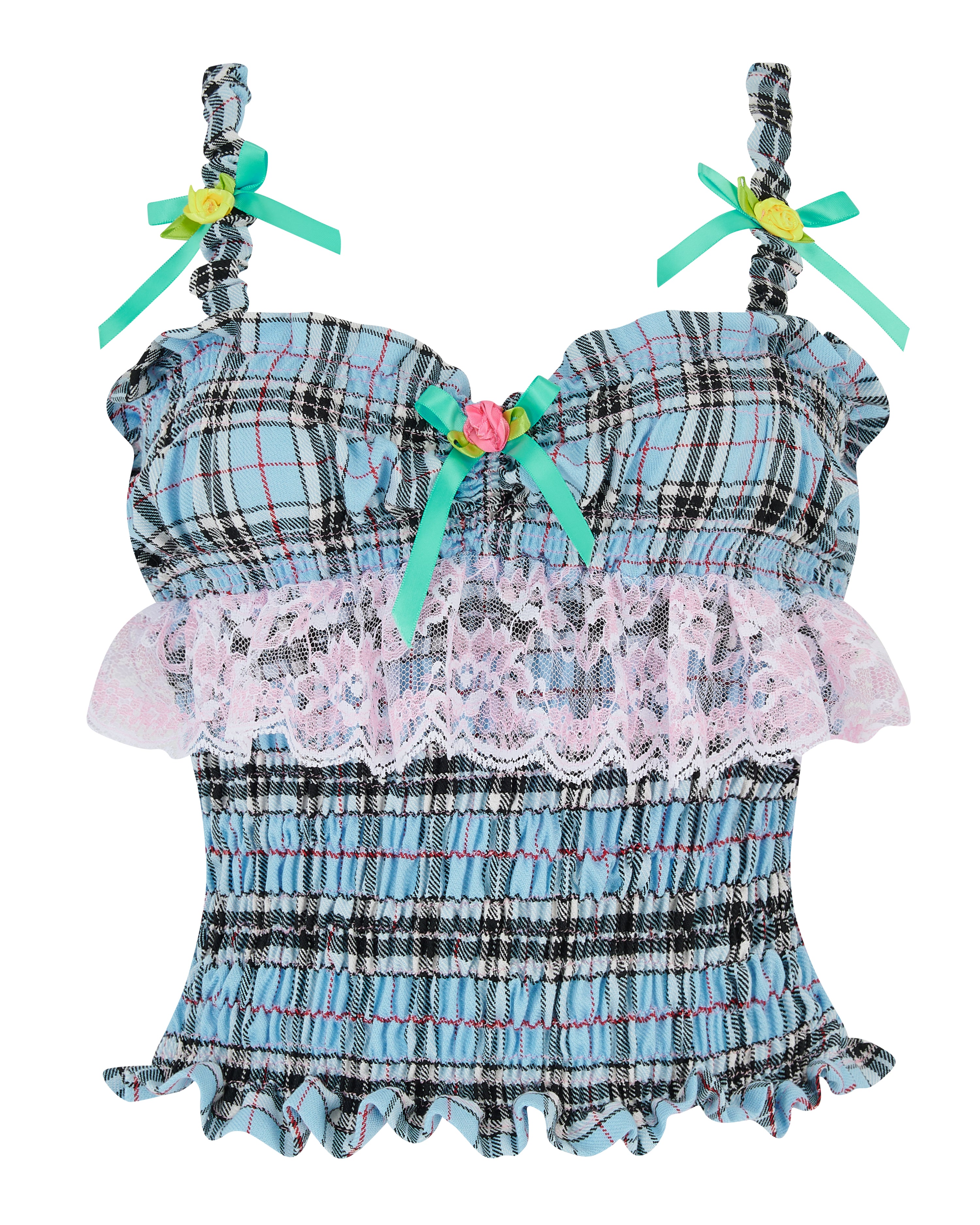 ORENJI ✧ Blue Check Lace Top