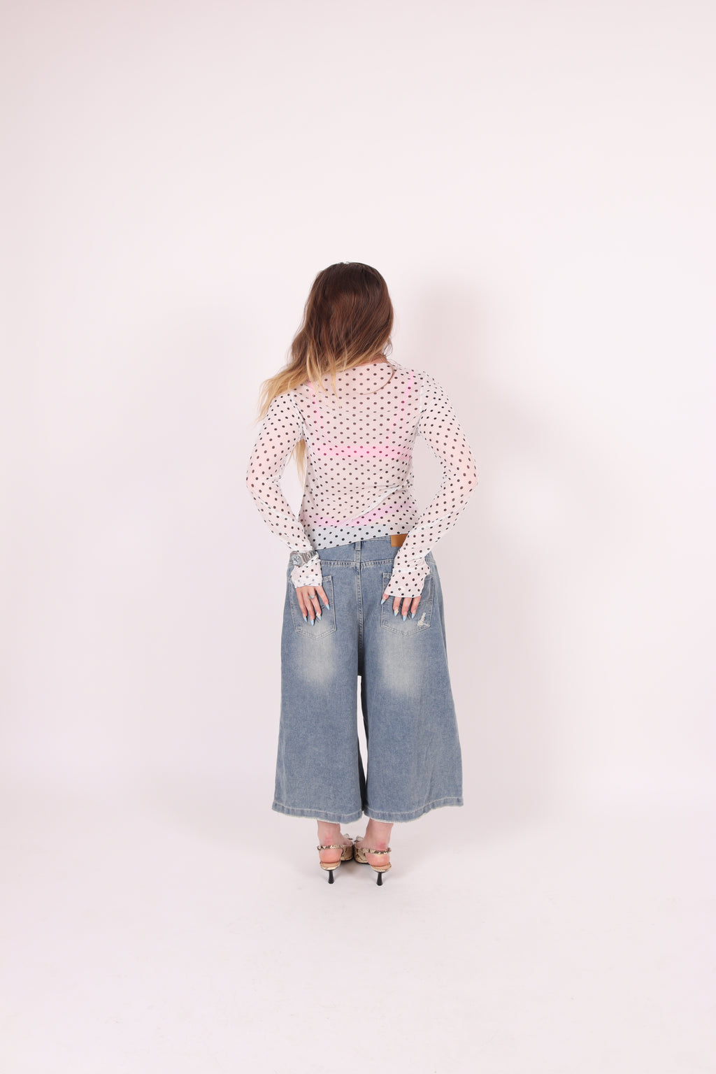 BACHI ✧ Polka Dot + Hibiscus Mesh Top