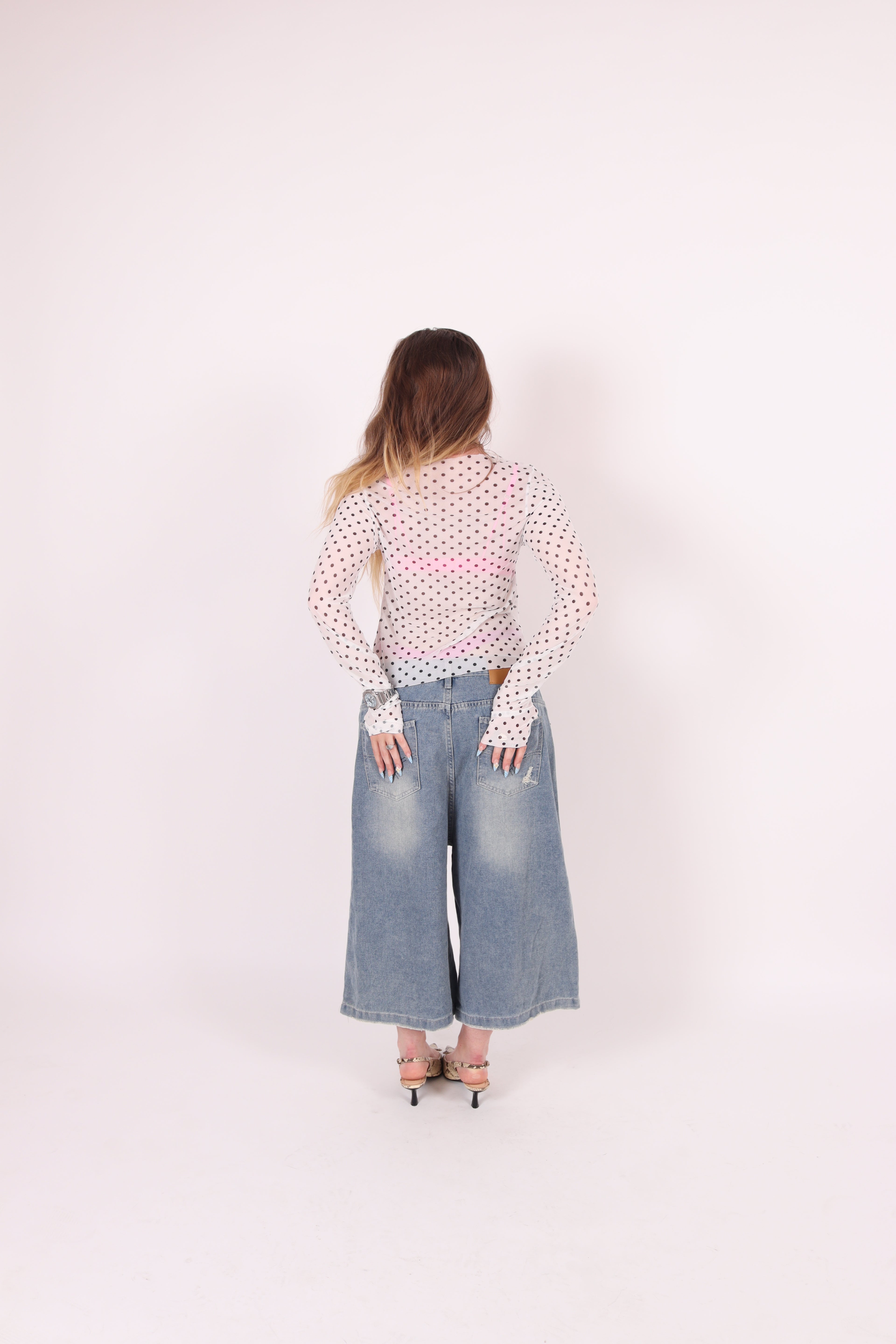 BACHI ✧ Polka Dot + Hibiscus Mesh Top