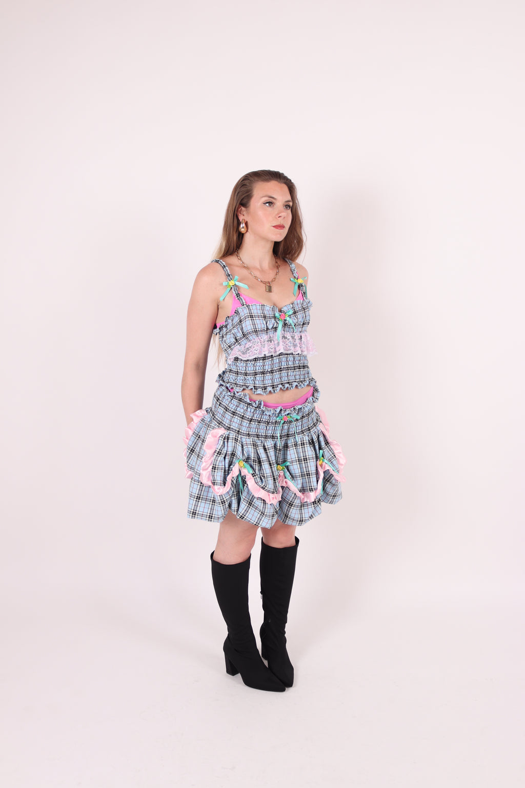 ODESSA ✧ Blue Check Bubble Mini Skirt