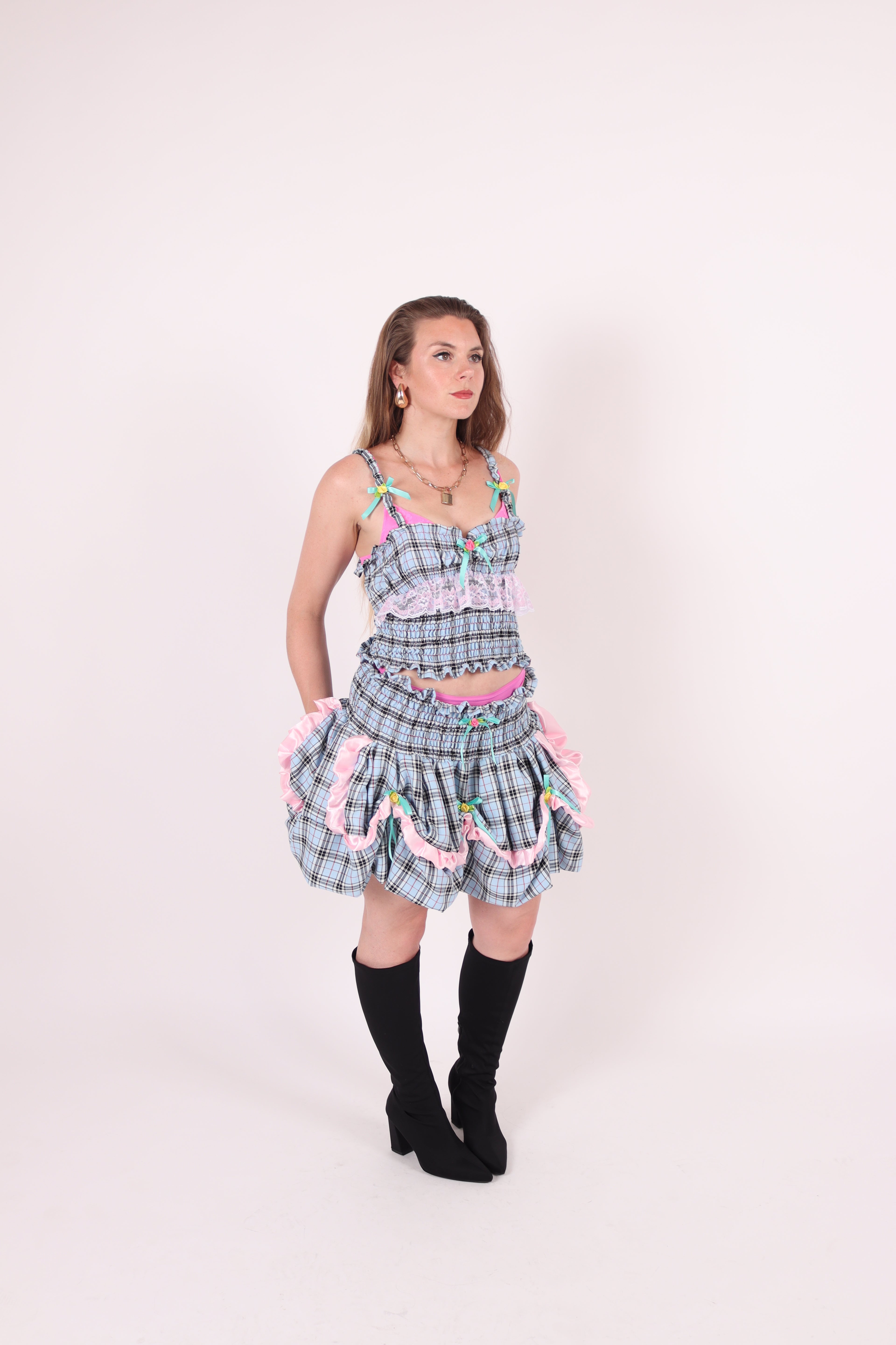 ORENJI ✧ Blue Check Lace Top
