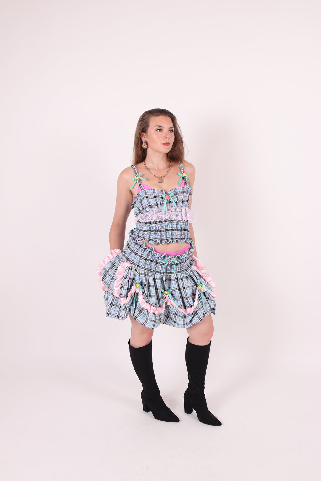 ORENJI ✧ Blue Check Lace Top