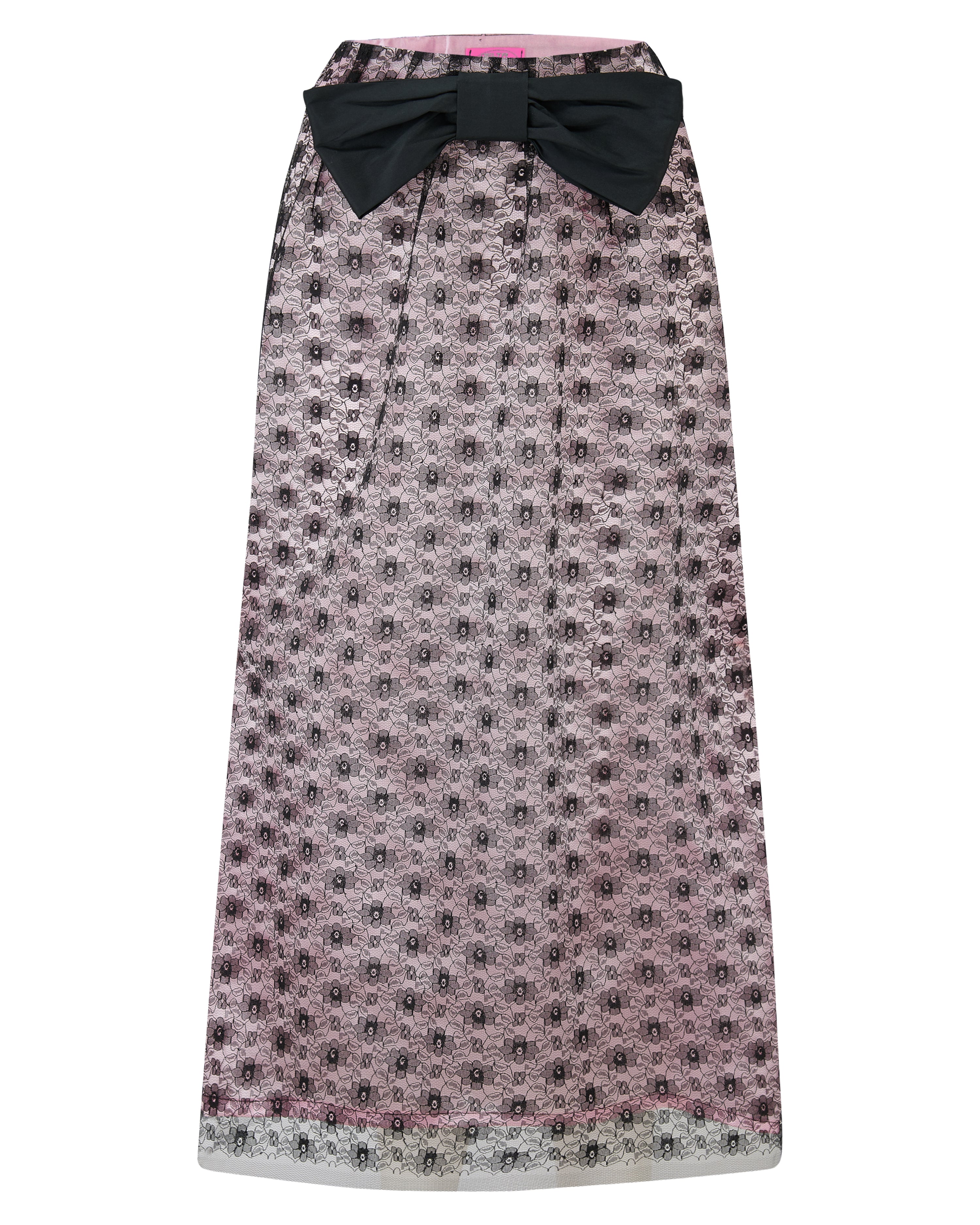 LIVIETTA ✧ Black Lace + Pink Silk + Bow Long Skirt