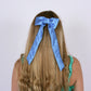 LONG HAIR BOW ✿ in Luxe Denim Blue Silk