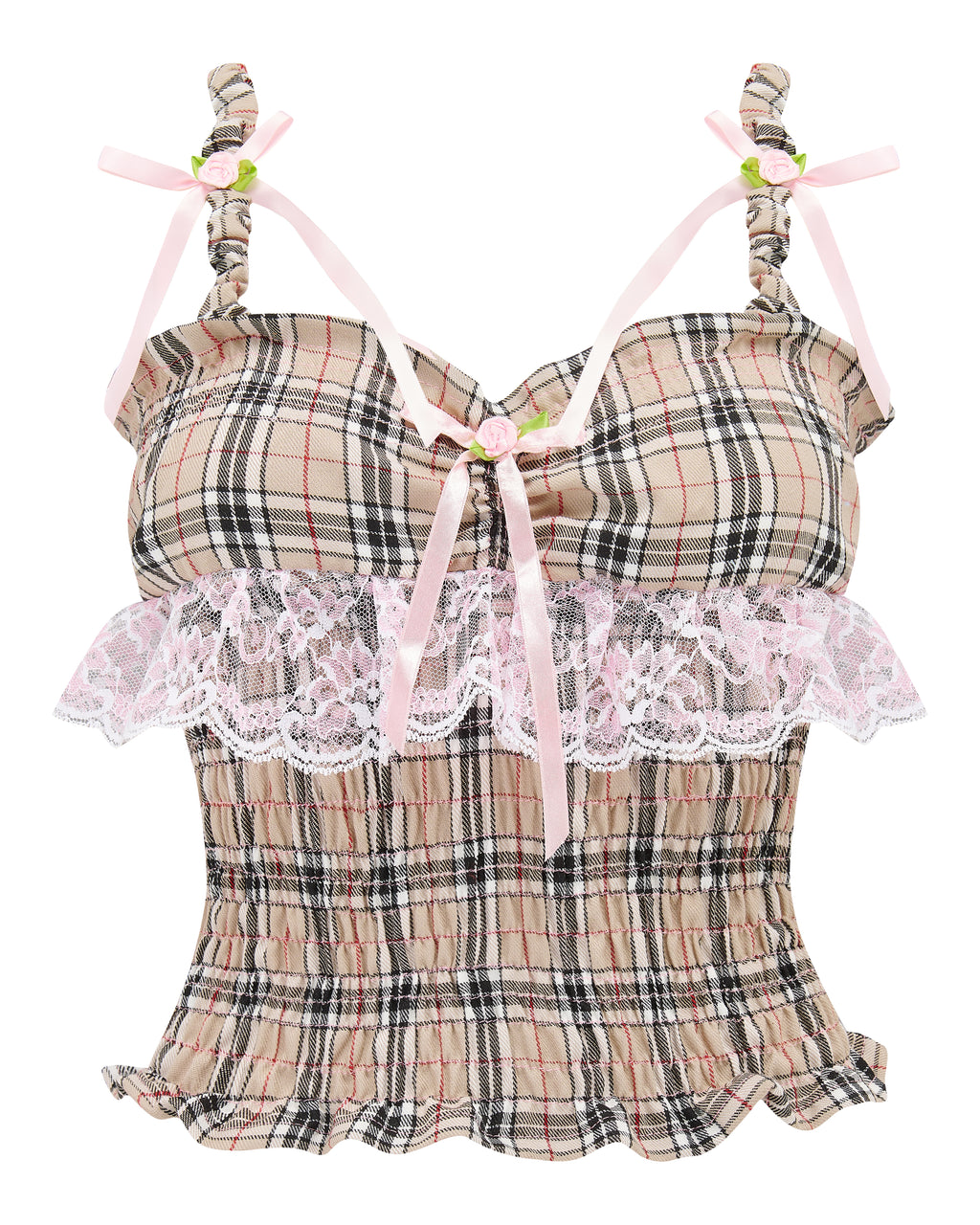 ORTHOSIE ✧ Beige Check Lace Top