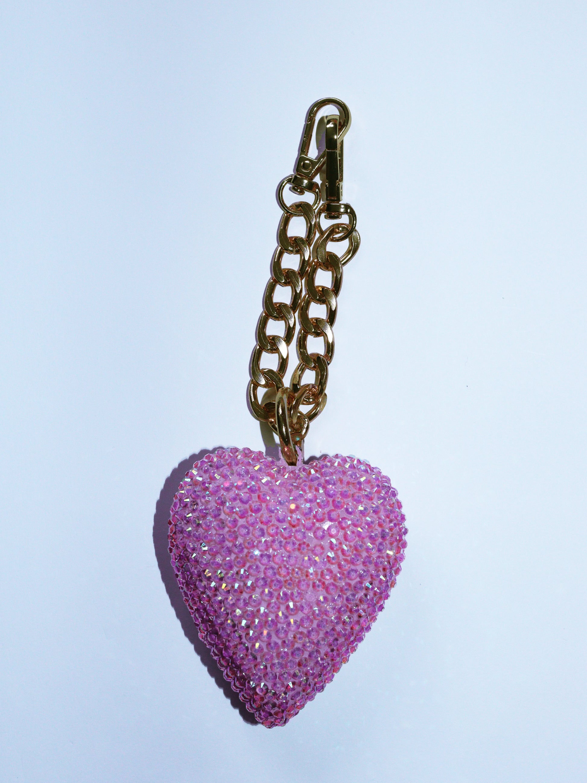 PINK HEART BAG CHARM - RHINESTONE - GOLD CHAIN - DELTA OF PHOENIX