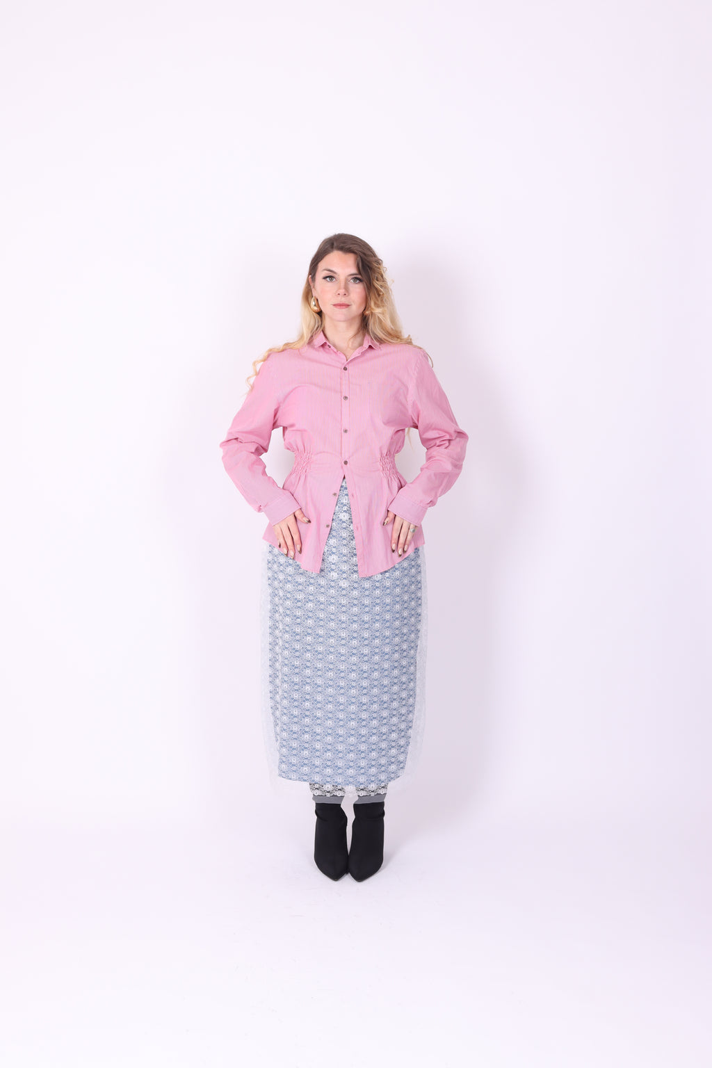 RED PINK PINSTRIPE REWORK SHIRT DELTA OF PHOENIX 