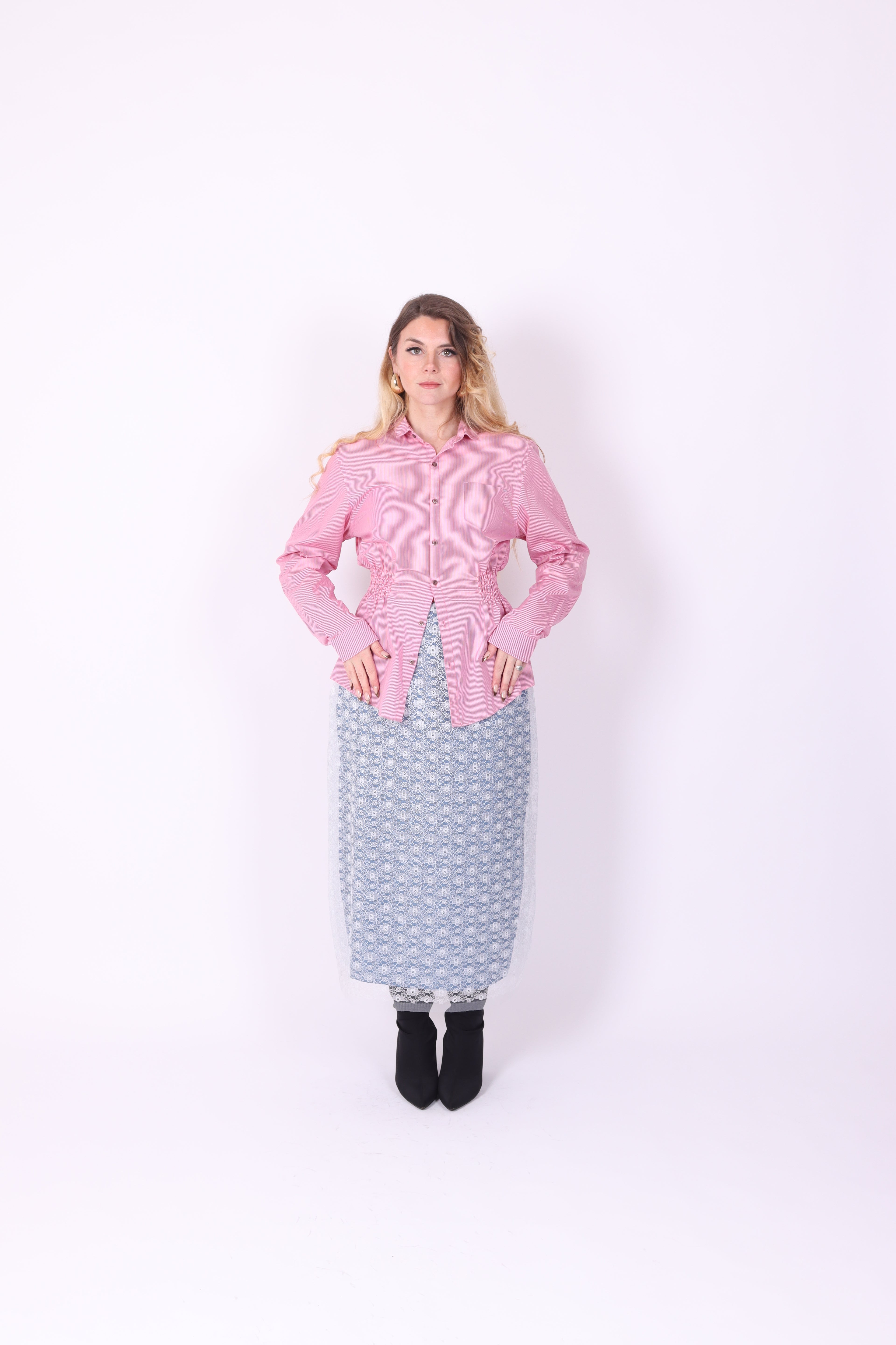 RED PINK PINSTRIPE REWORK SHIRT DELTA OF PHOENIX 