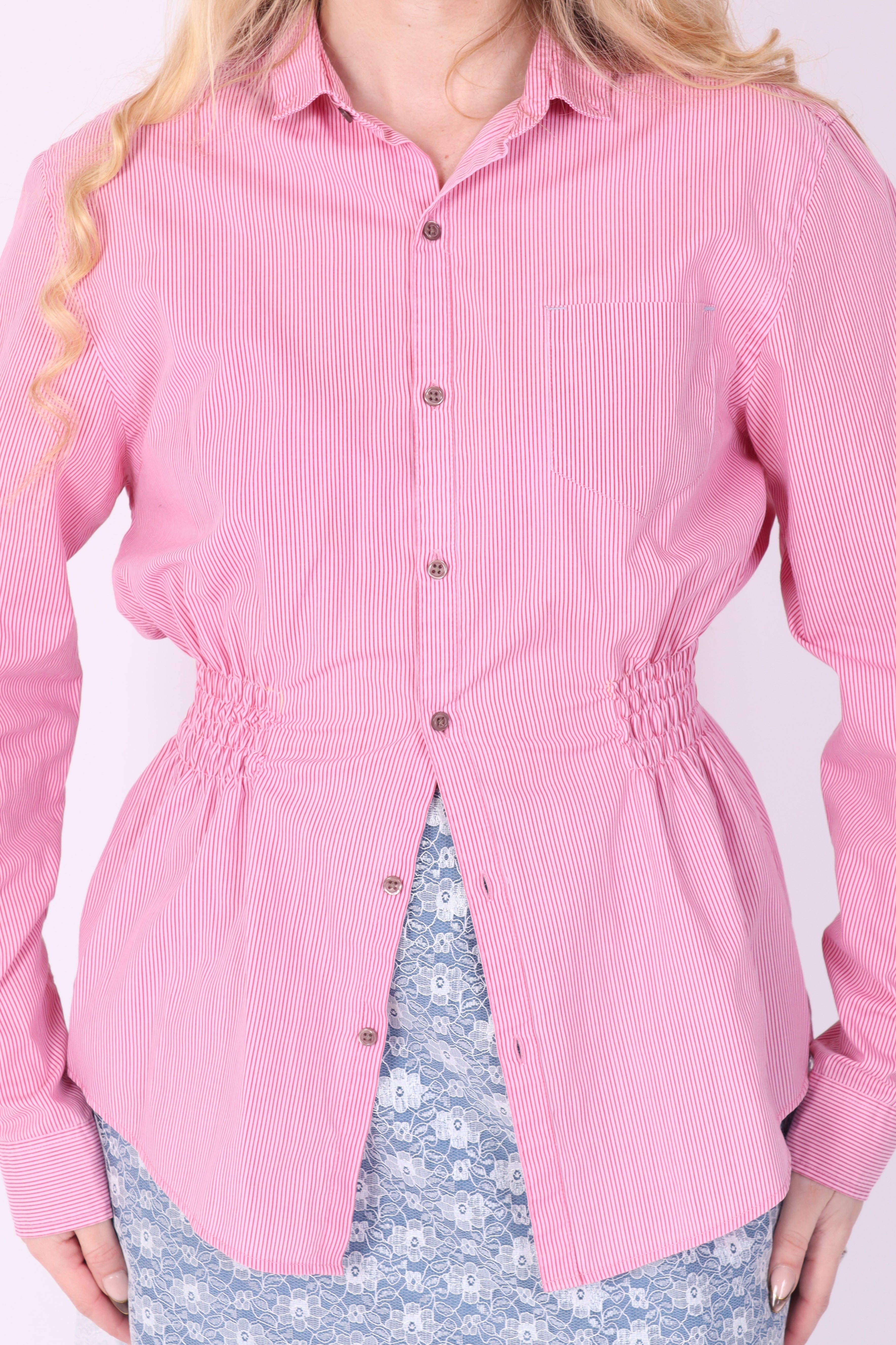 RED PINK PINSTRIPE REWORK SHIRT DELTA OF PHOENIX 