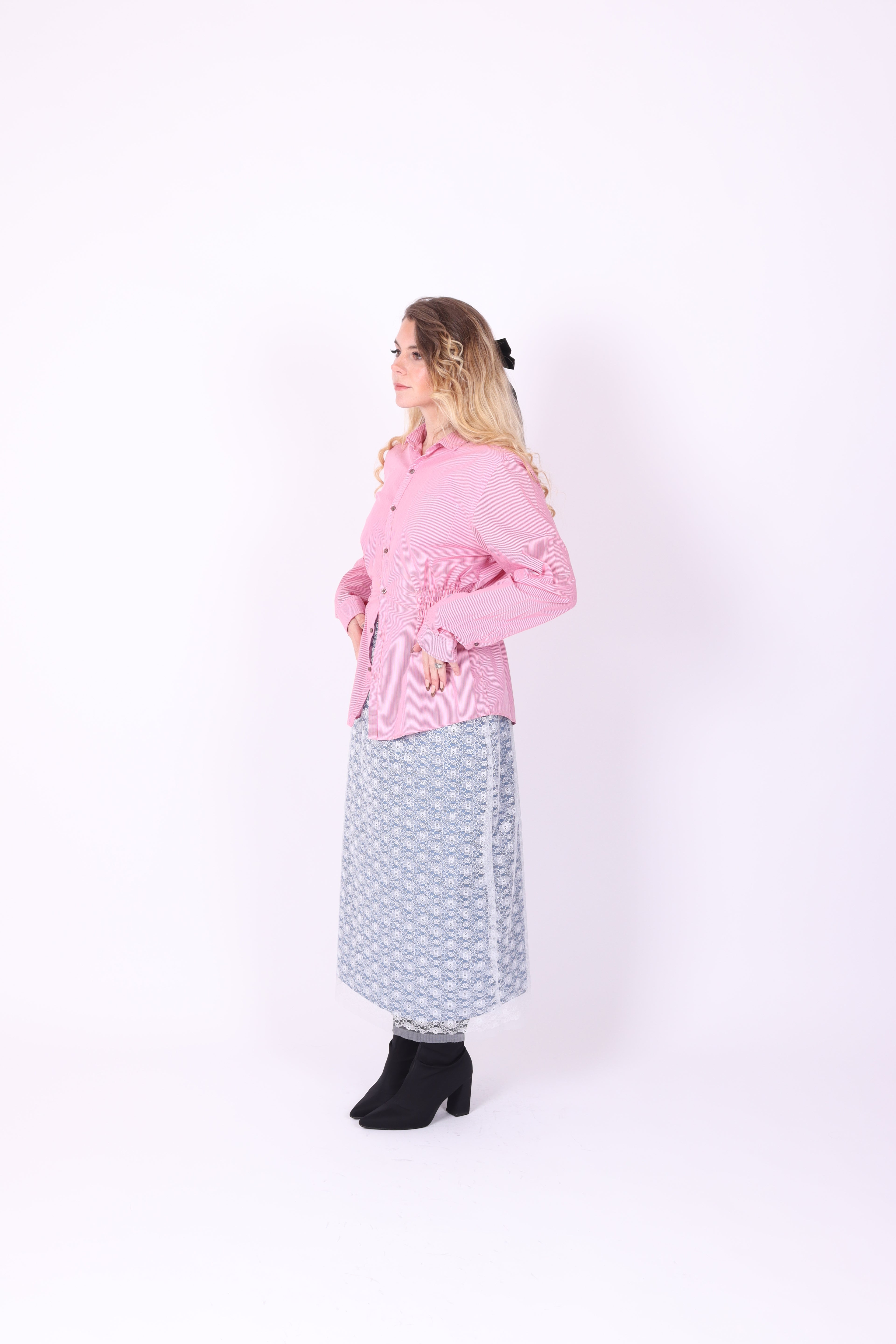 RED PINK PINSTRIPE REWORK SHIRT DELTA OF PHOENIX 