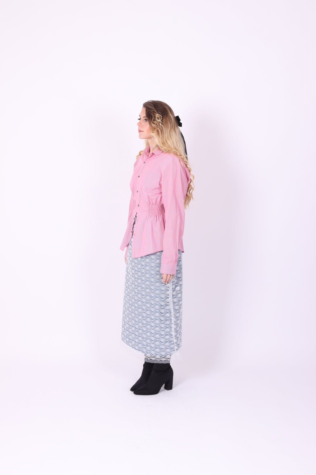 RED PINK PINSTRIPE REWORK SHIRT DELTA OF PHOENIX 