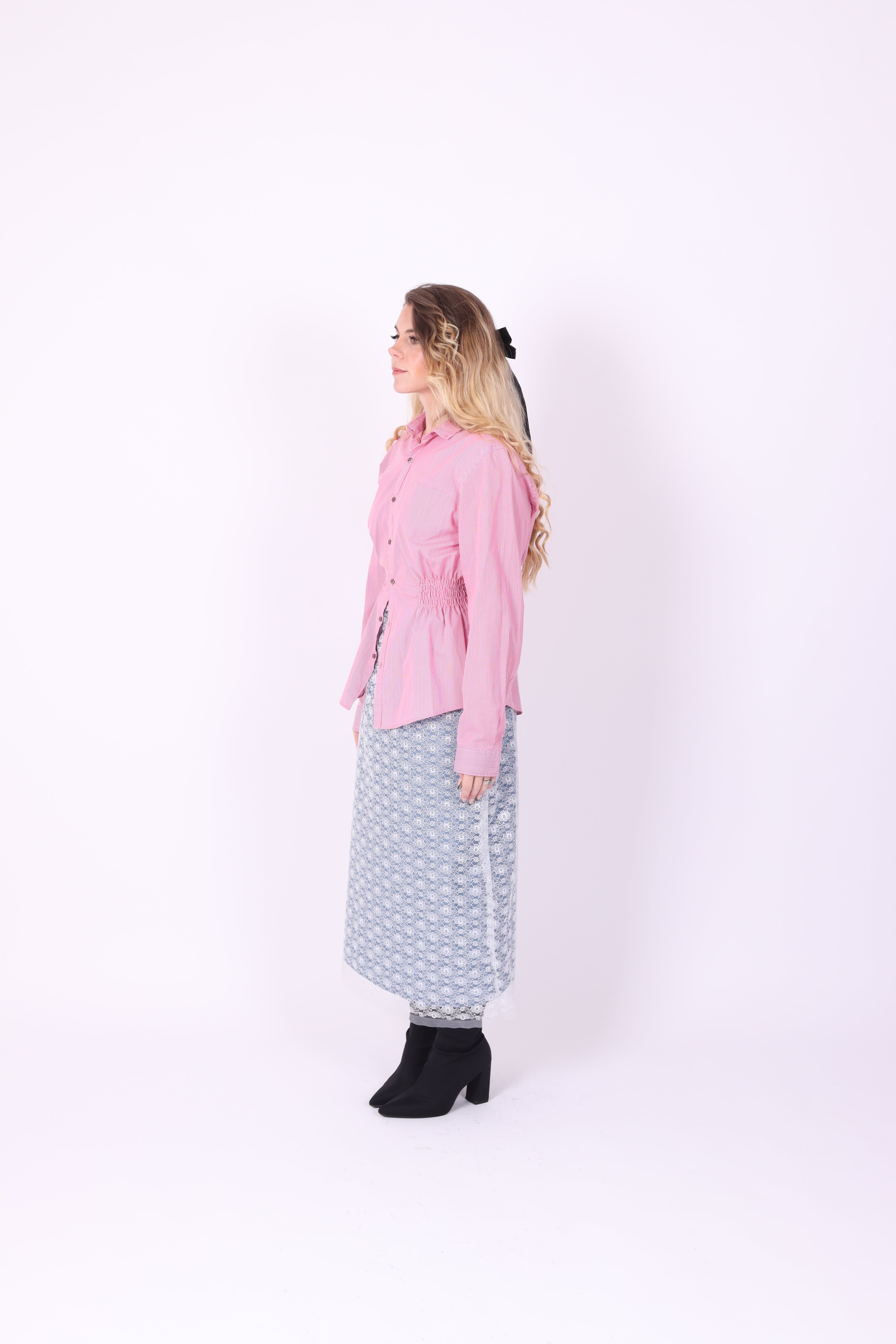 RED PINK PINSTRIPE REWORK SHIRT DELTA OF PHOENIX 