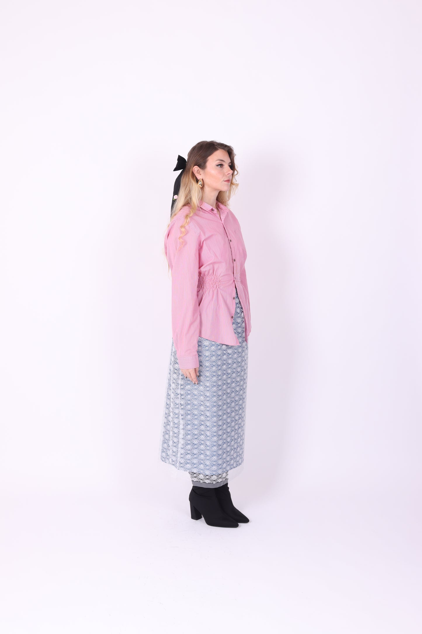 RED PINK PINSTRIPE REWORK SHIRT DELTA OF PHOENIX 