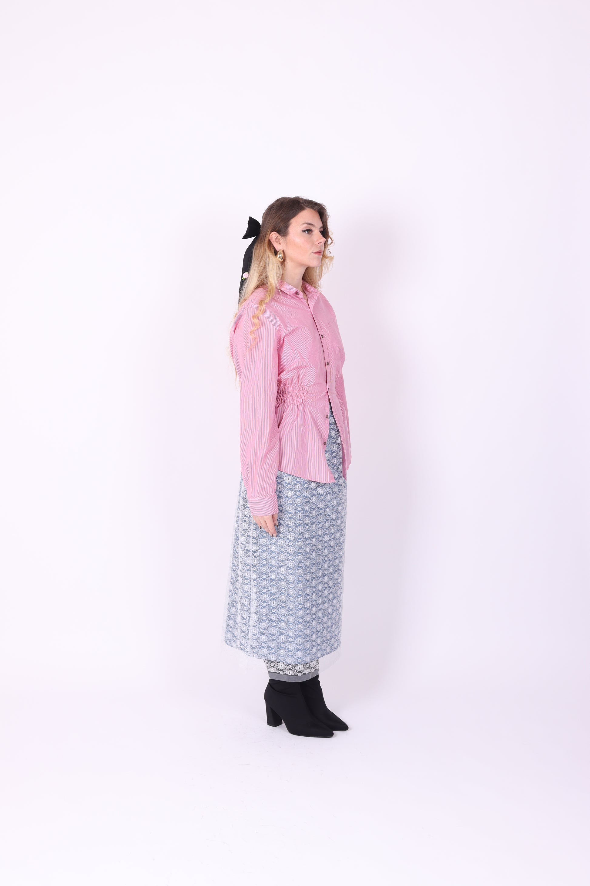RED PINK PINSTRIPE REWORK SHIRT DELTA OF PHOENIX 