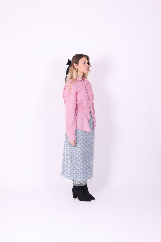 RED PINK PINSTRIPE REWORK SHIRT DELTA OF PHOENIX 