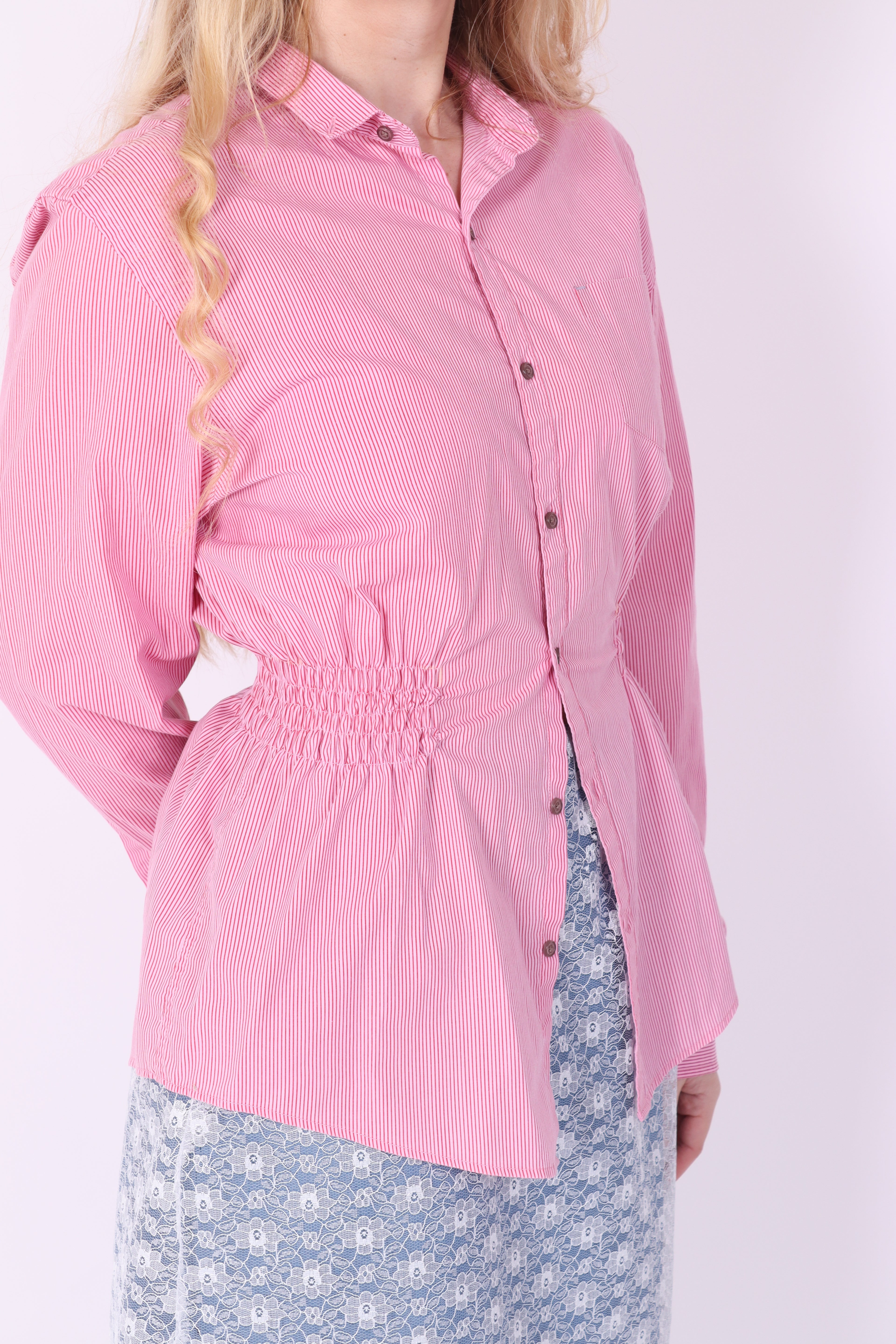 RED PINK PINSTRIPE REWORK SHIRT DELTA OF PHOENIX 