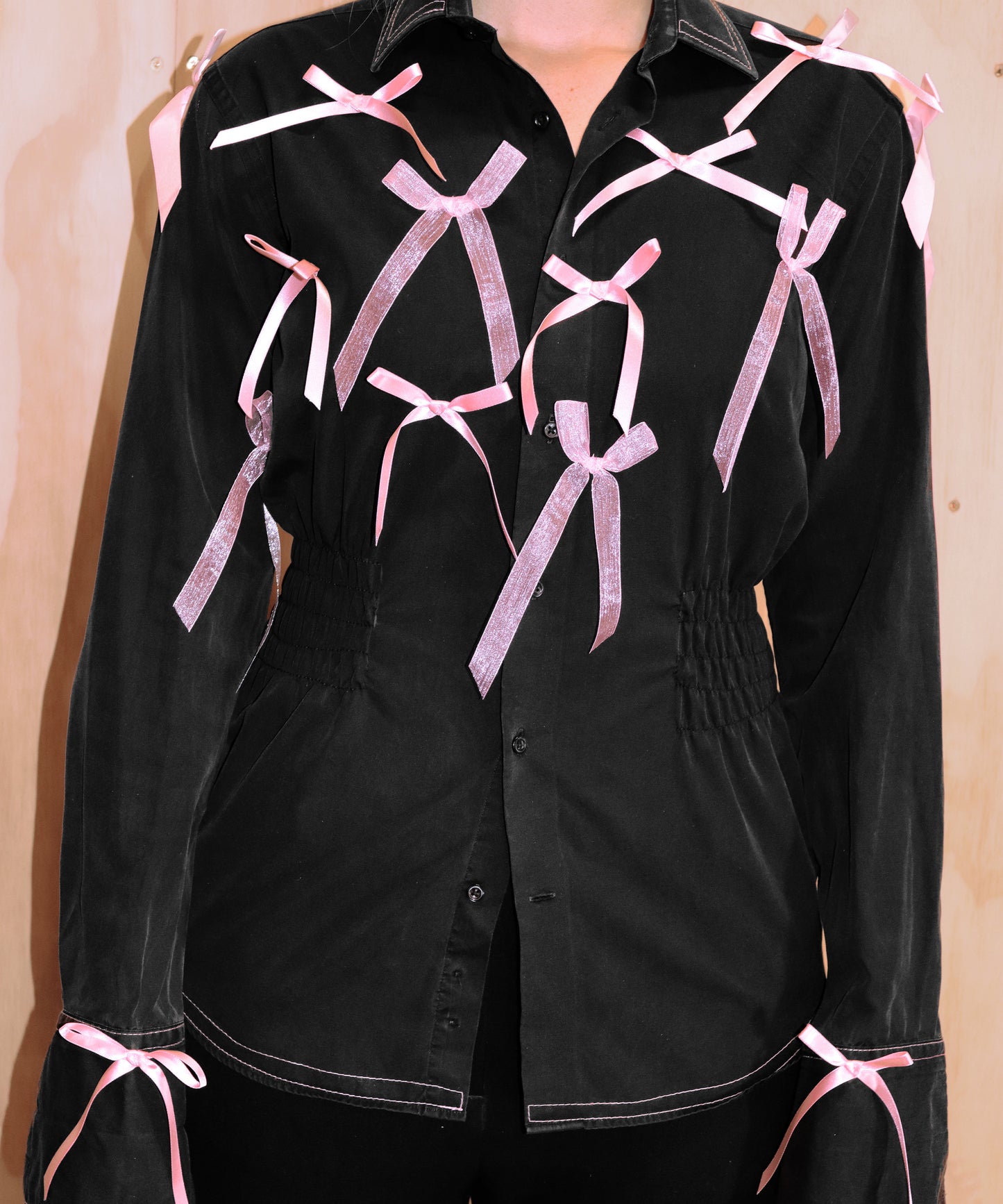 Delta Of Phoenix Black Rework Shirt coquette fashion pink bows