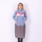 REWORK SHIRT DELTA OF PHOENIX BLUE PINSTRIPE PINK RED BRALETTE 