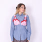 REWORK SHIRT DELTA OF PHOENIX BLUE PINSTRIPE PINK RED BRALETTE 