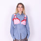 REWORK SHIRT DELTA OF PHOENIX BLUE PINSTRIPE PINK RED BRALETTE 