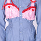 REWORK SHIRT DELTA OF PHOENIX BLUE PINSTRIPE PINK RED BRALETTE 