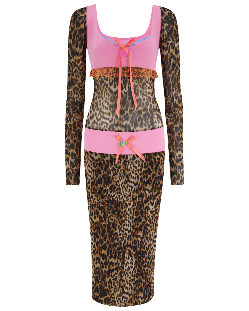 SEVERINE ✧ Leopard Studded Mesh Midi Dress